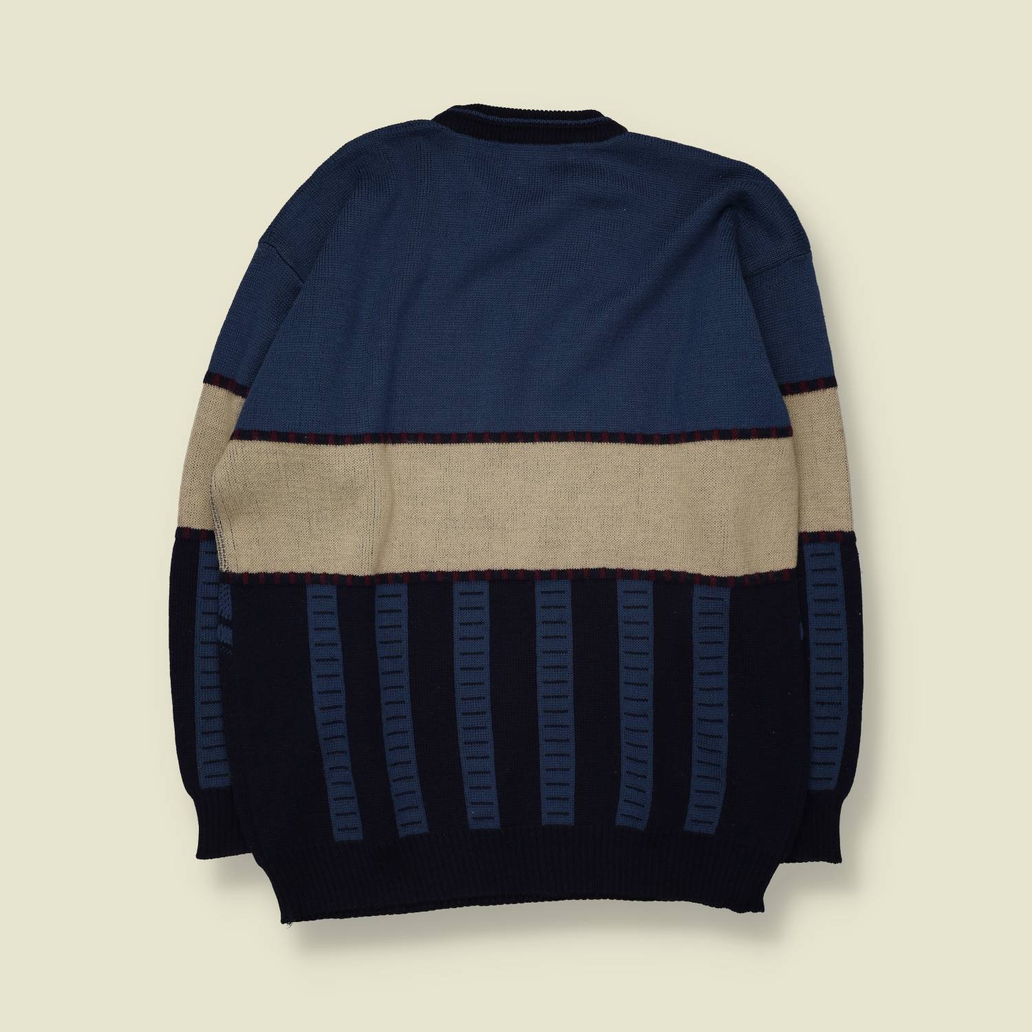 1980s | Coandin’ | Stars & Geometric Knit Sweater | Blue & Cream - XL