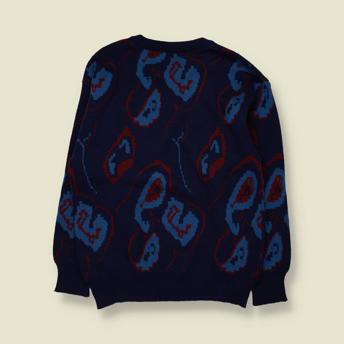 1980s | MRN | 100% Wool Abstract Paisley Knit Sweater | Navy, Blue & Burgundy - S