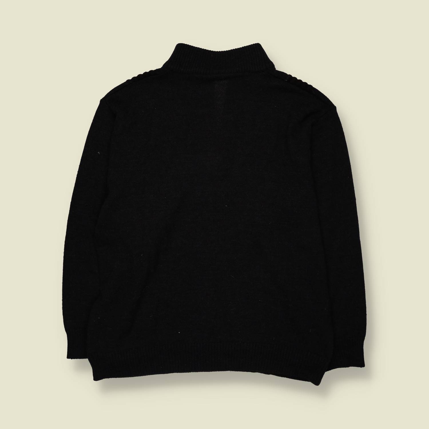 1980s | Danilo | Geometric Half-Zip Knit Sweater | Black, Olive & Brown - S