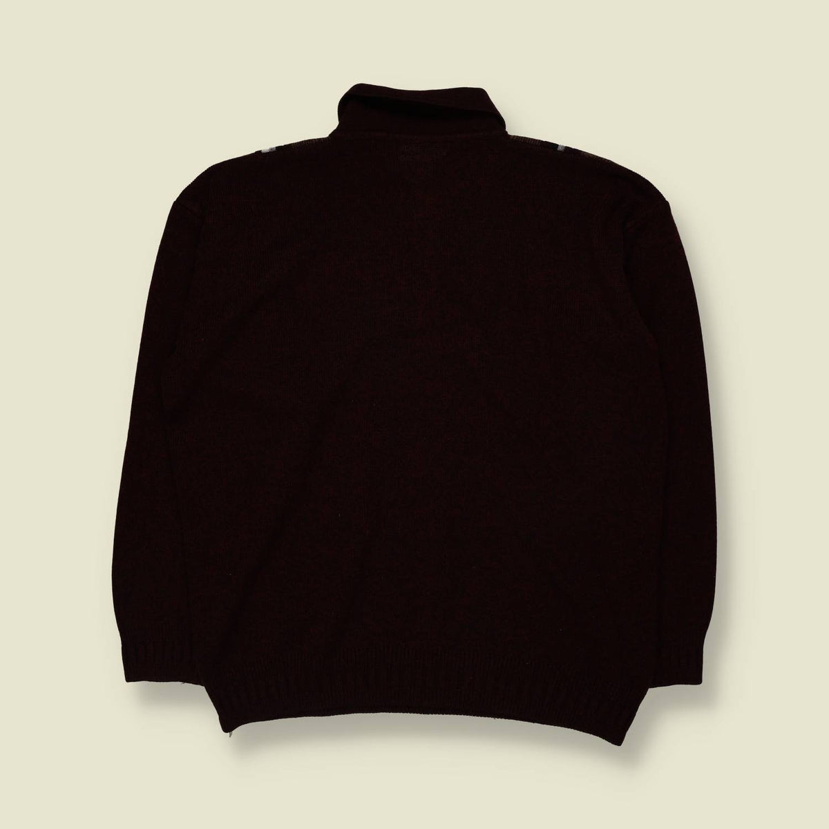 1980s | Newtex | Geometric Half-Zip Knit Sweater | Burgundy, Brown & Grey - L