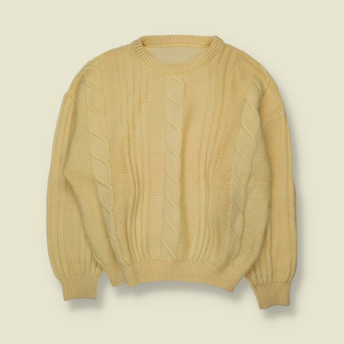 1980s | Cable Knit Sweater | Yellow - L