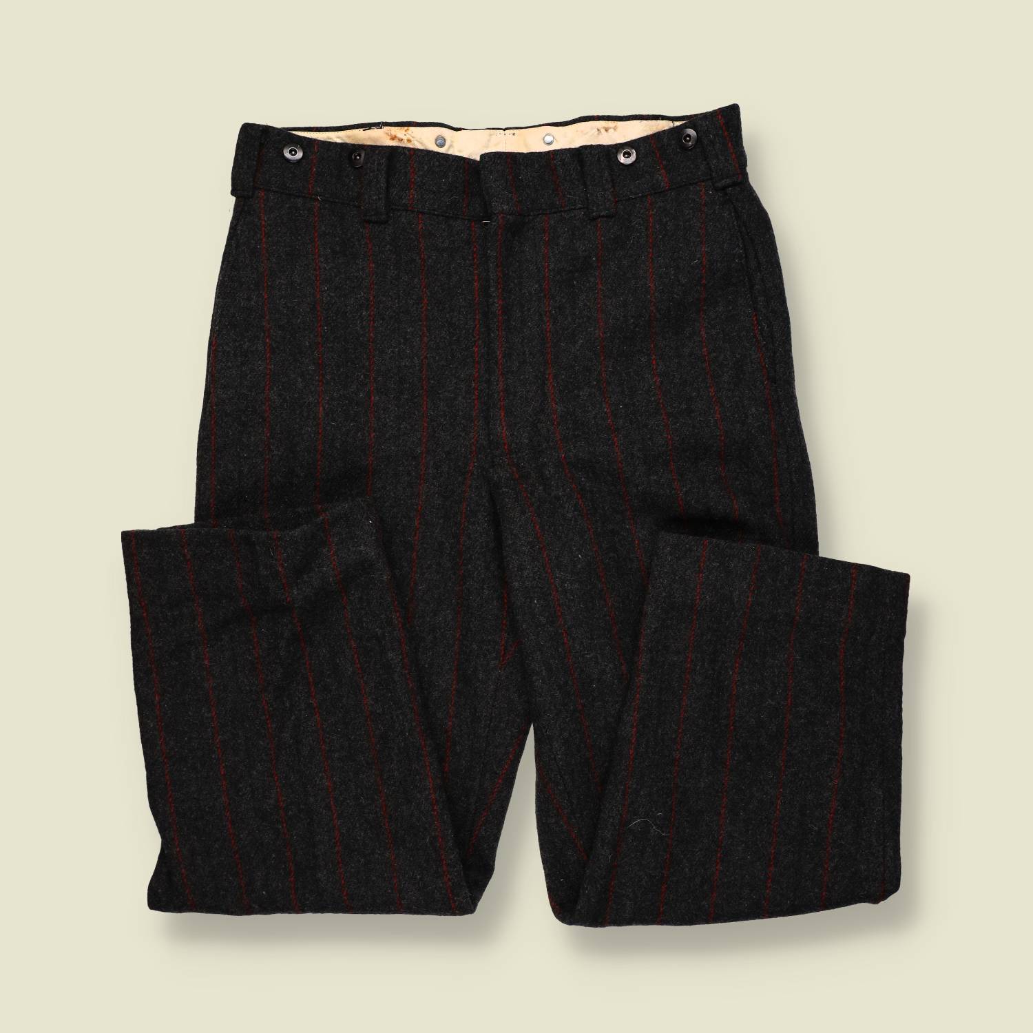 1950s–60s | Woolrich | Wool Stripe Trousers – Charcoal/Red - w34