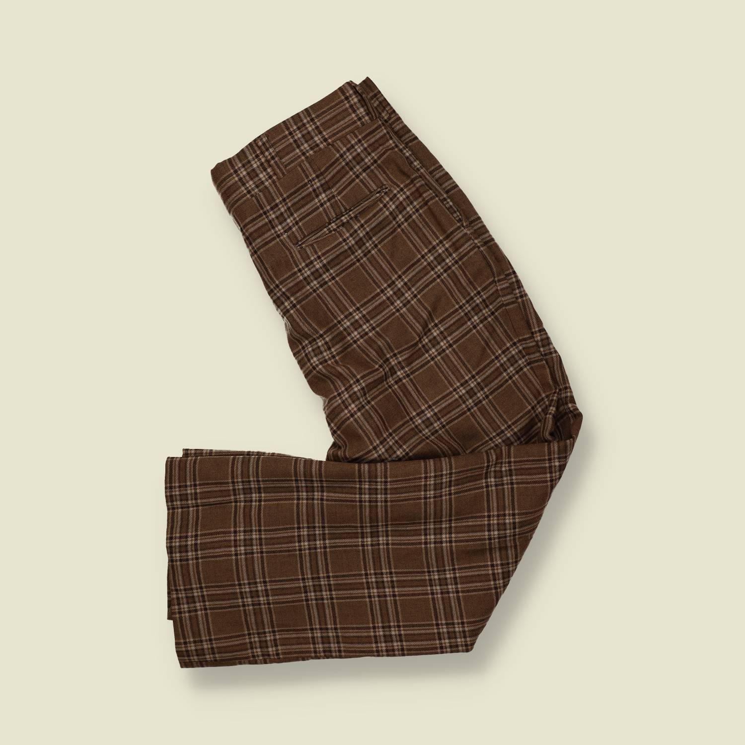 1970s | Bow Saturdays | Plaid Trousers – Brown/Tan - w36
