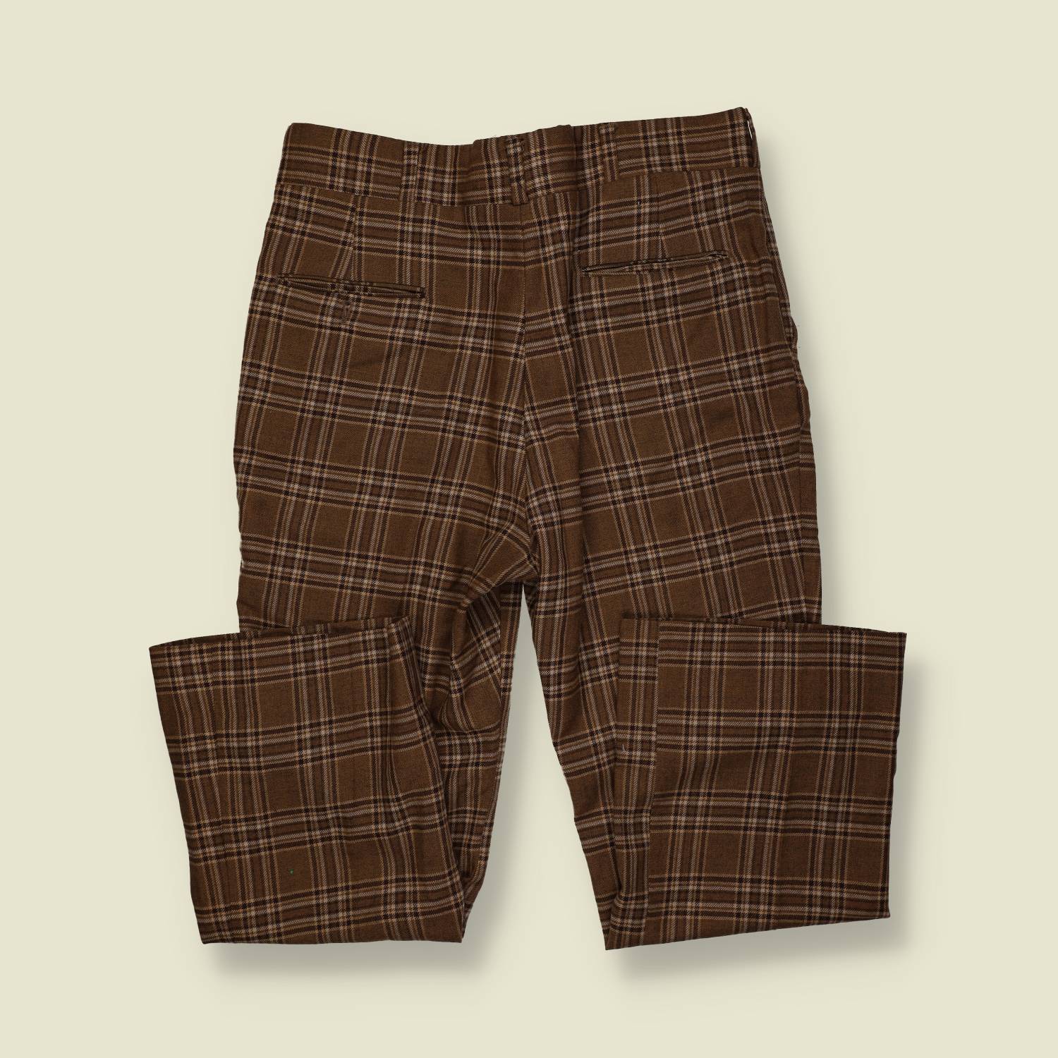 1970s | Bow Saturdays | Plaid Trousers – Brown/Tan - w36