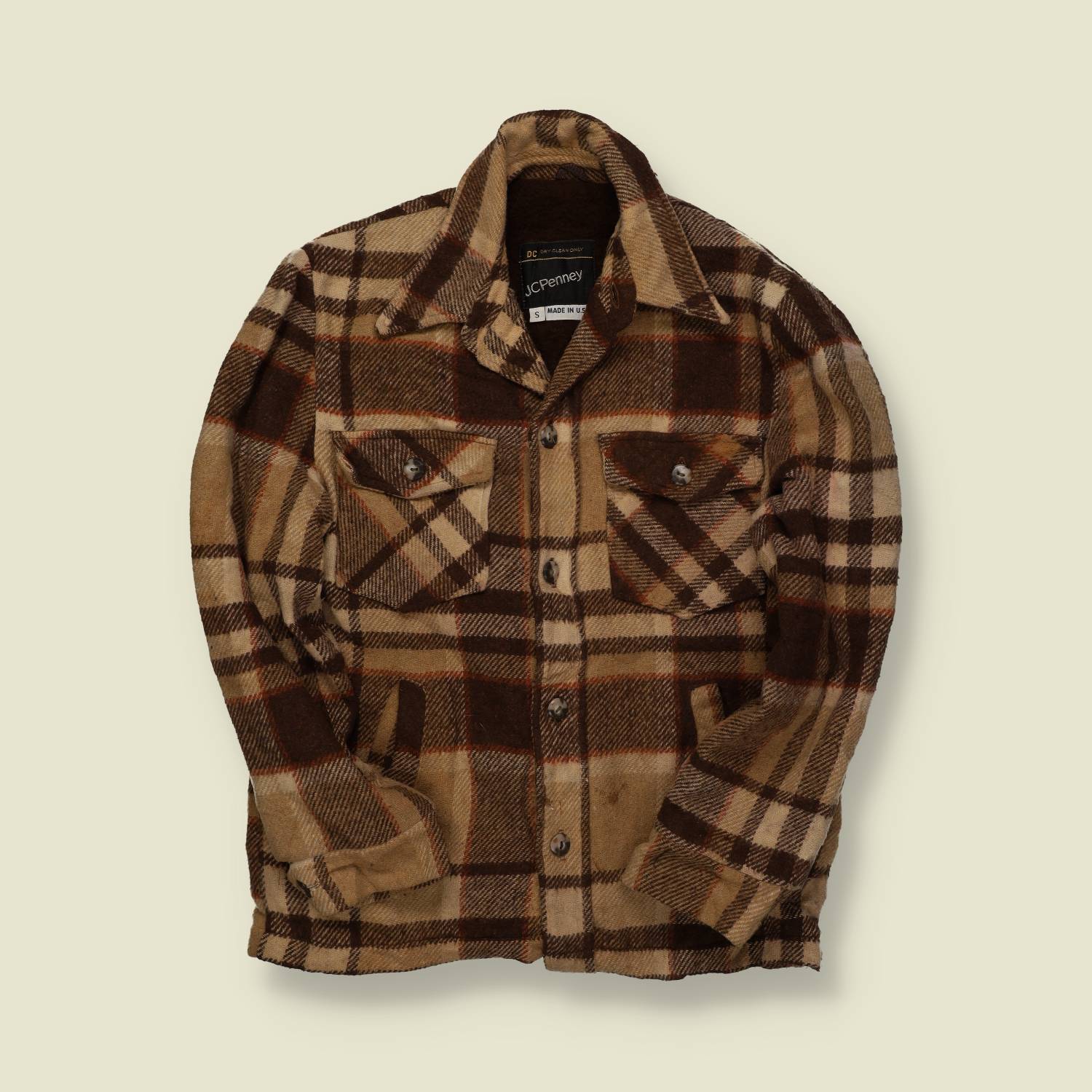 1970s | JC Penney | Wool Plaid Jacket – Brown/Tan -L