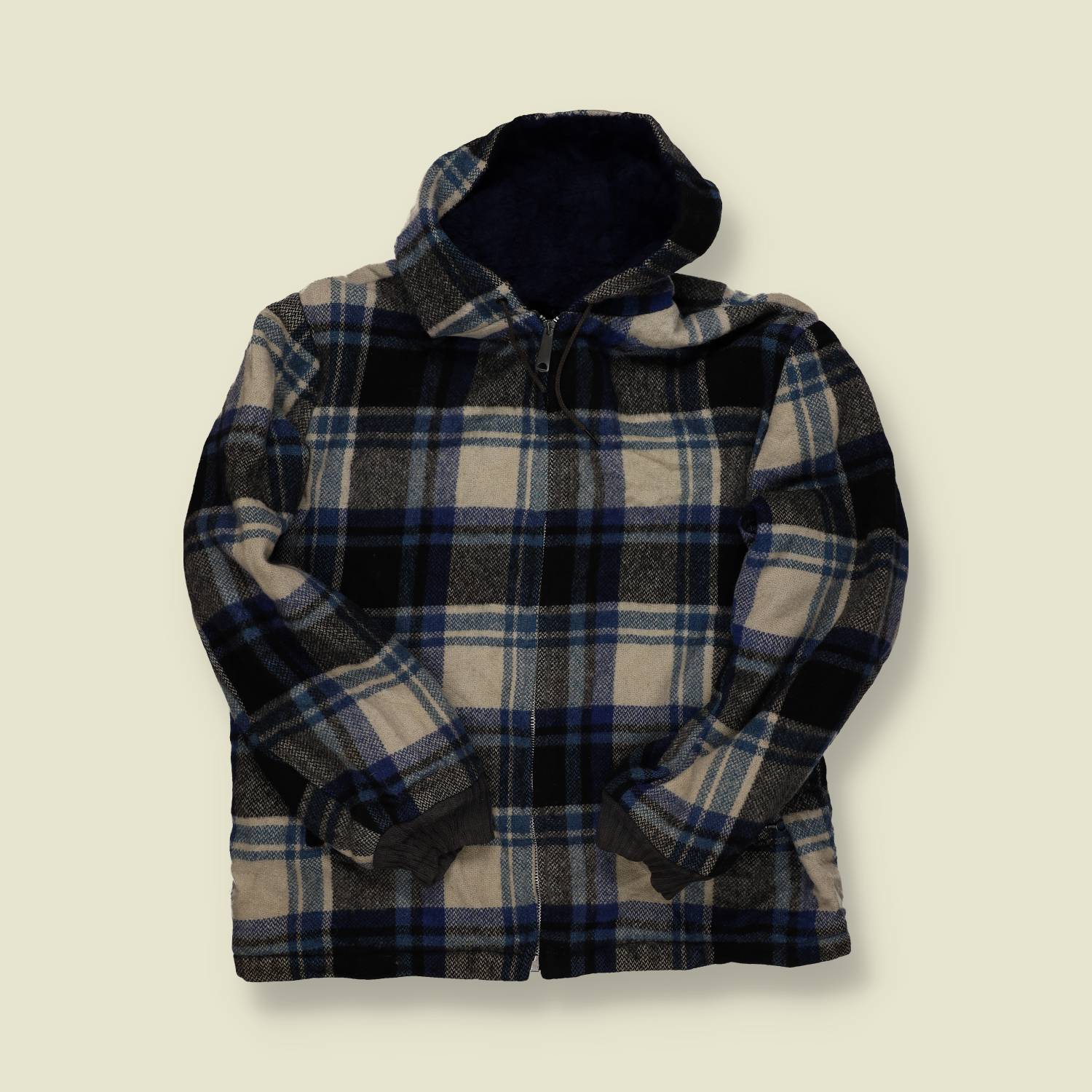 1960s | Wool Hooded Zip Jacket – Blue/Grey Check -S