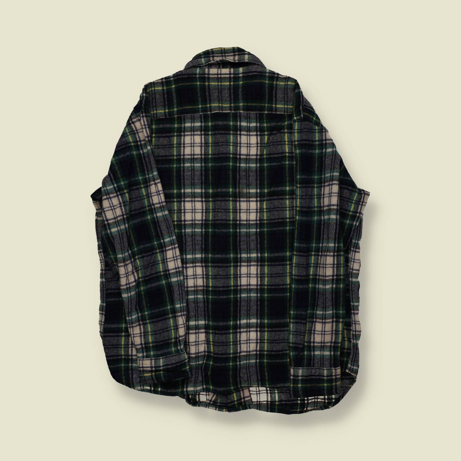 1970s | Kings Road | Wool Plaid Overshirt – Green/Grey - S/M