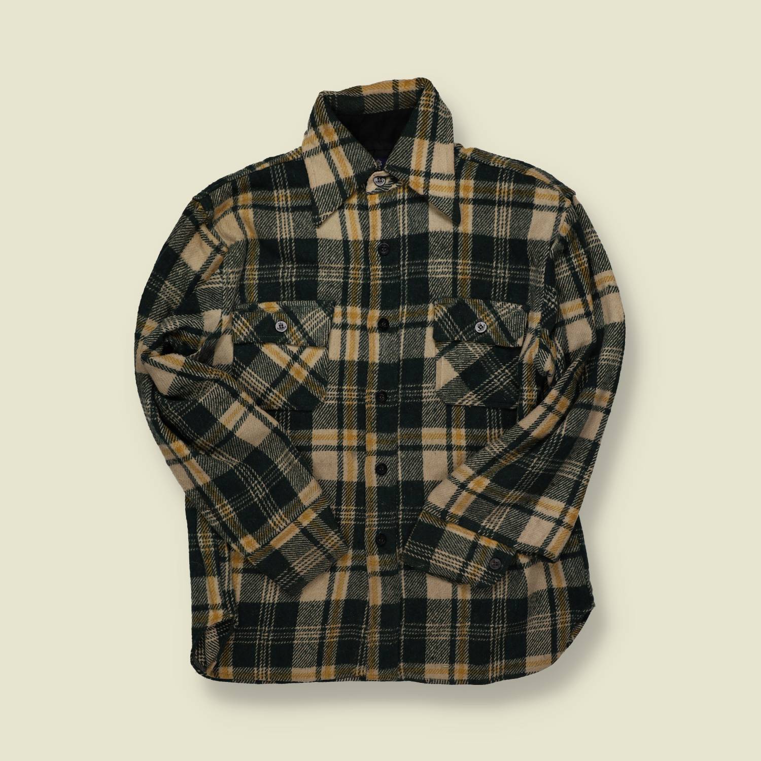 1970s | Brewster | Chunky Wool Overshirt – Green/Cream - S