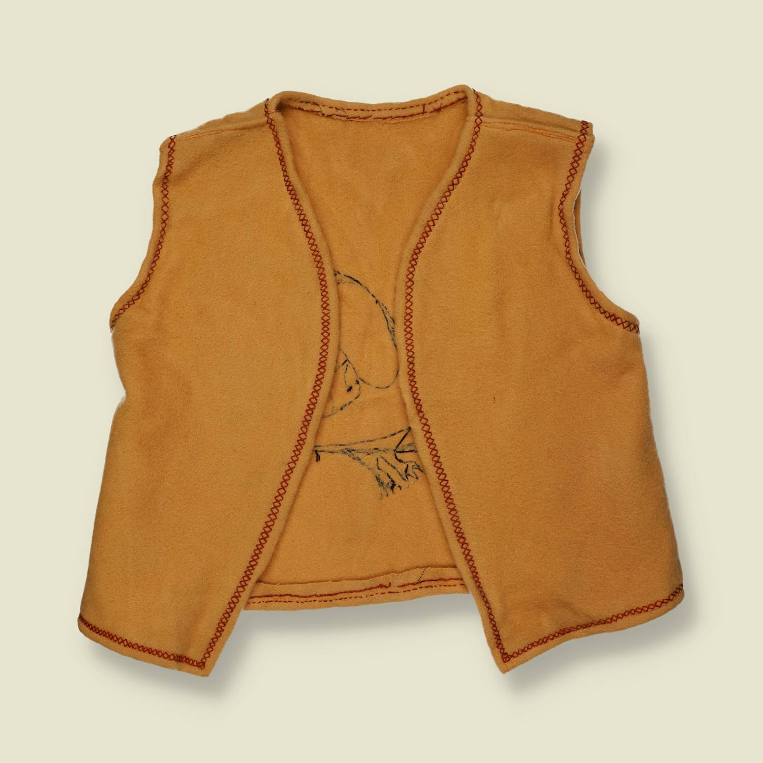 1970s | Handmade | Felt Owl Vest – Tan - S