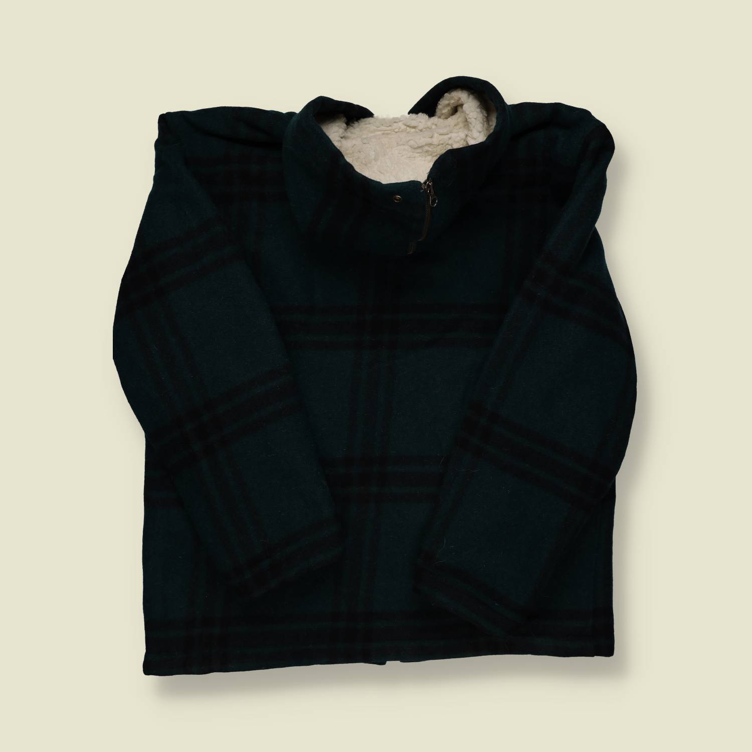 1990s | United Colors of Benetton | Wool Duffle Coat – Green Check - L/XL