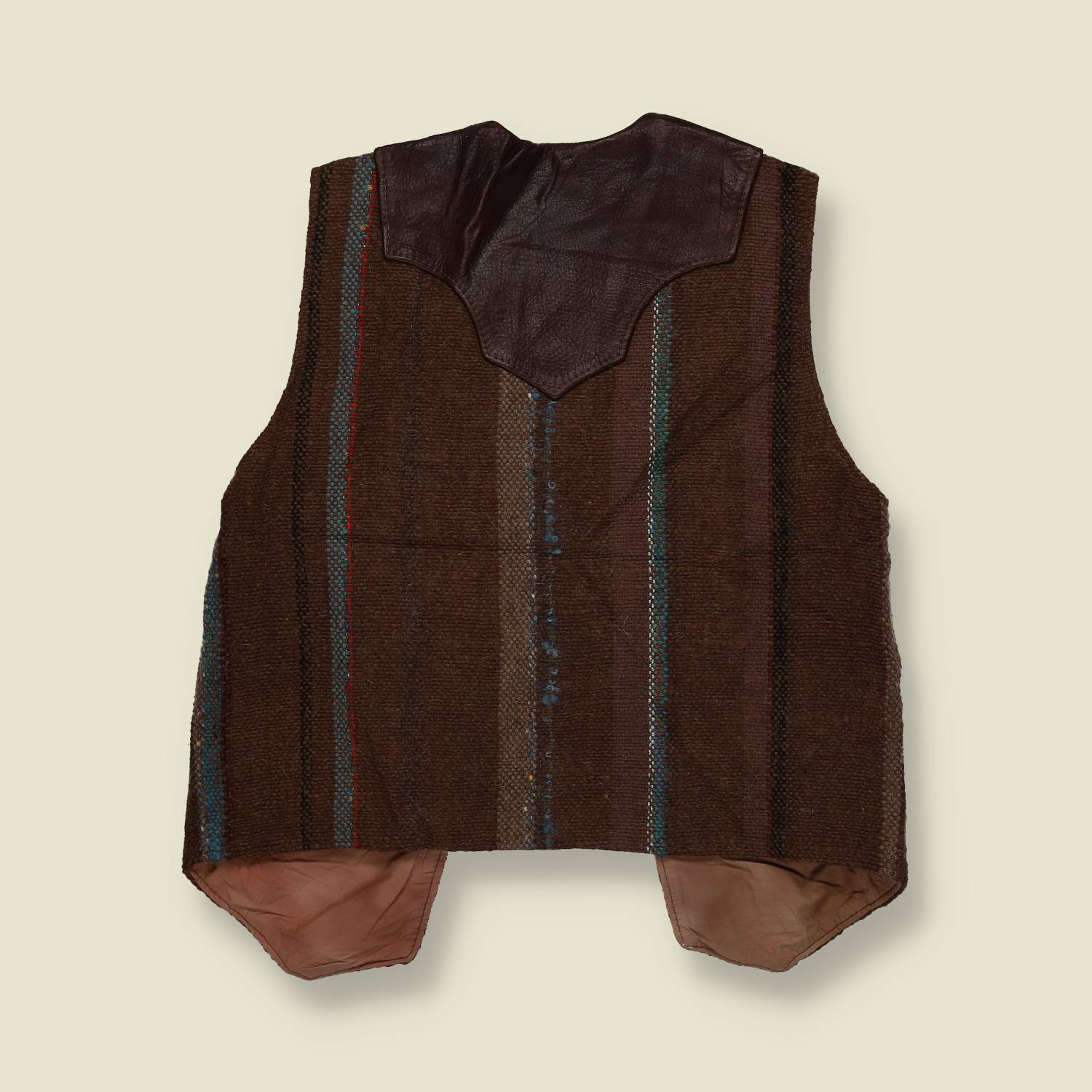 1990s | Denver Buffalo Company | Woven & Leather Vest – Brown - XXS/XS