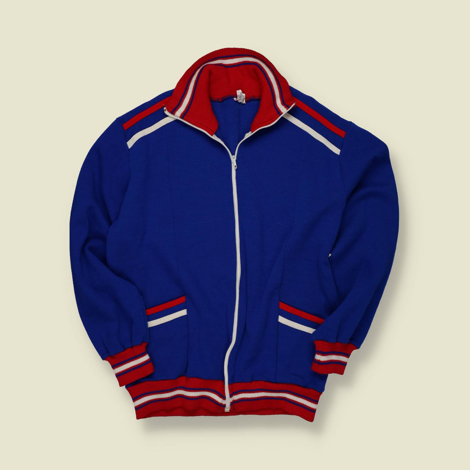 1970s | European Sportswear | Zip-Up Track Jacket | Blue / Red – S