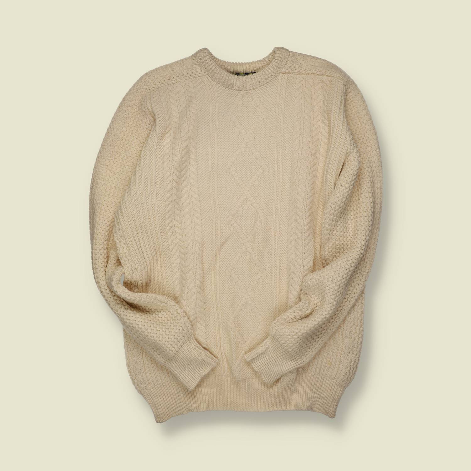 1990s | Barbour | Made in Scotland | Cable Knit Jumper | Cream - XL