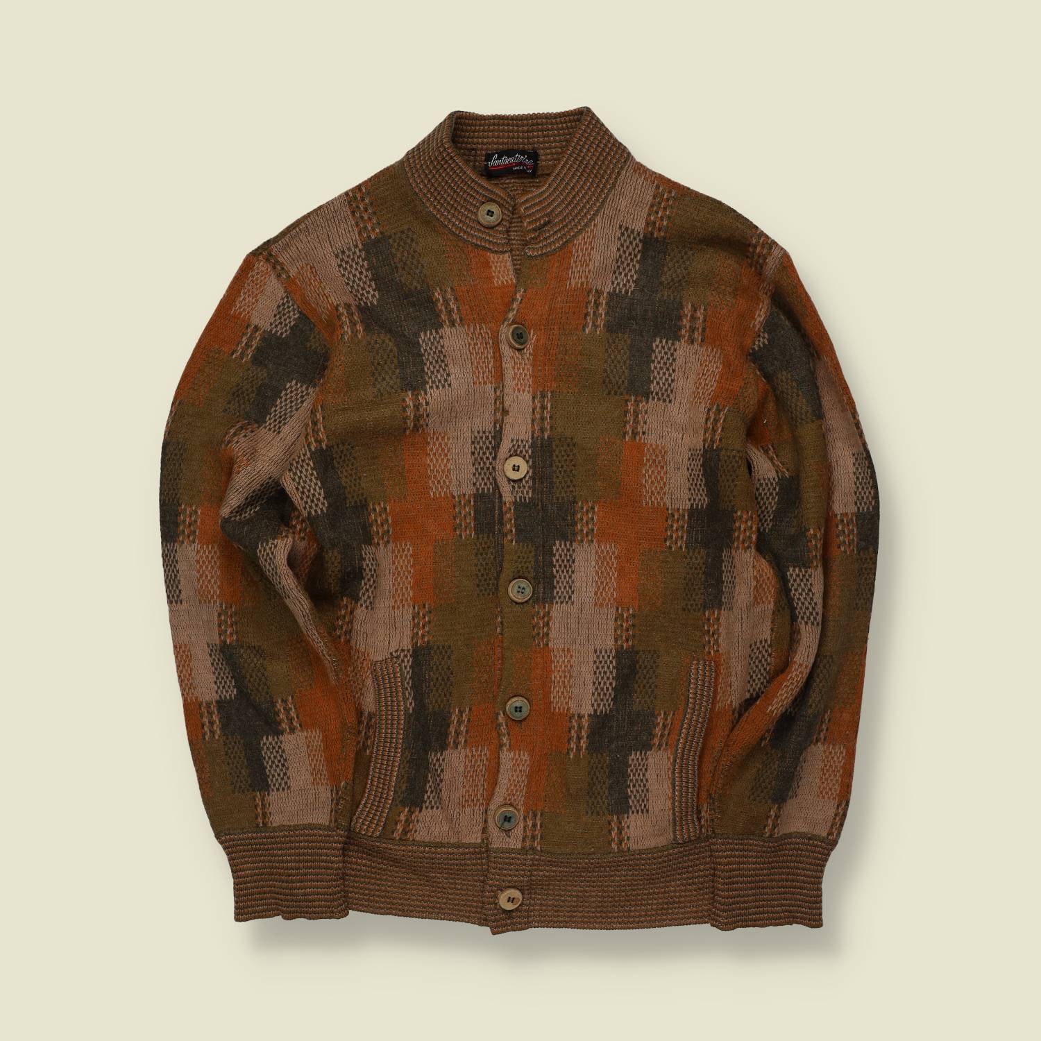 1970s | Santeleria | Made in Italy | Wool Knit Cardigan | Brown / Orange - XS/S
