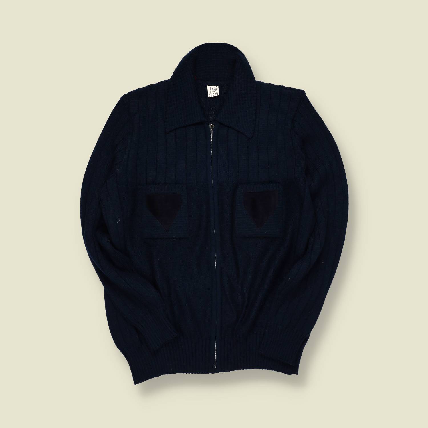 1970s | Unbranded | Made in Italy | Wool Knit Cardigan | Dark Blue - S/M