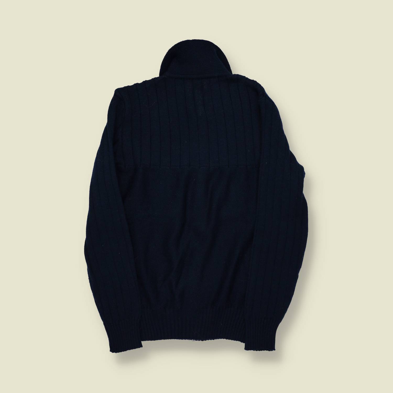 1970s | Unbranded | Made in Italy | Wool Knit Cardigan | Dark Blue - S/M