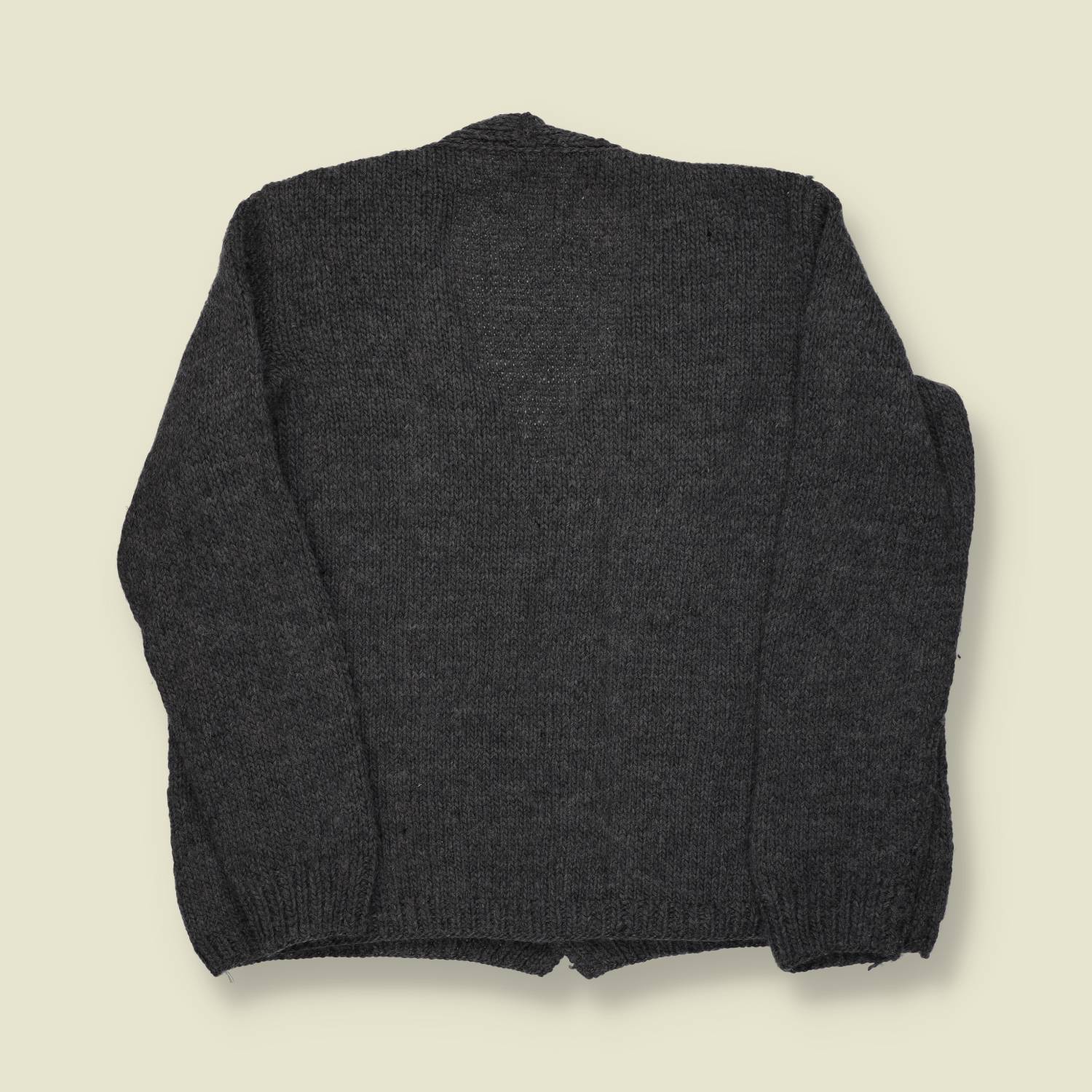 1970s | Hand-knit | Wool Cardigan | Charcoal Grey - M