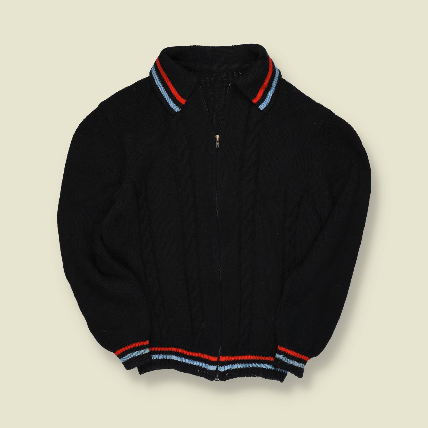 1970s | Unbranded | Wool Zip Cardigan | Black - S/M