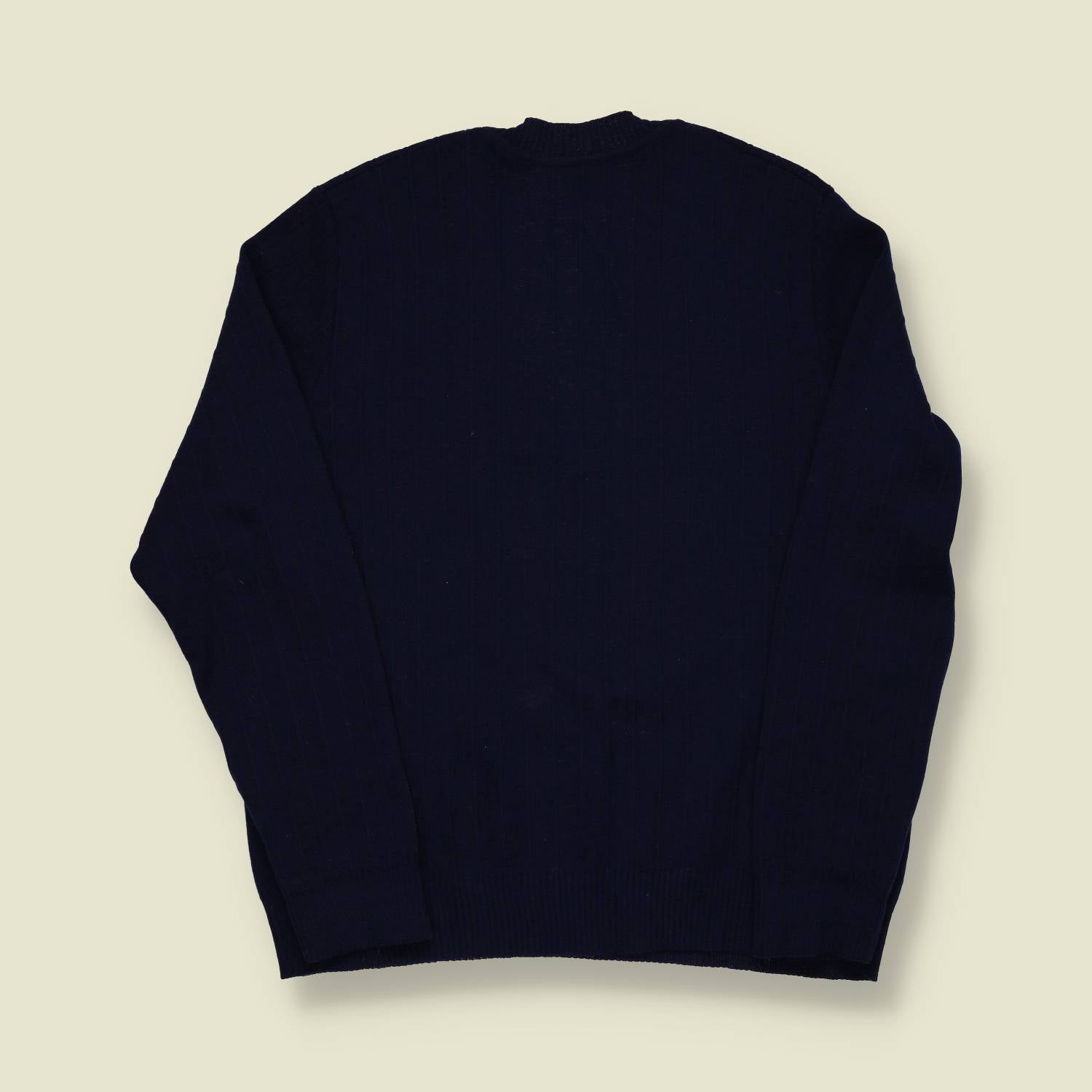 1970s | European | Wool V-Neck Jumper | Navy Blue - M
