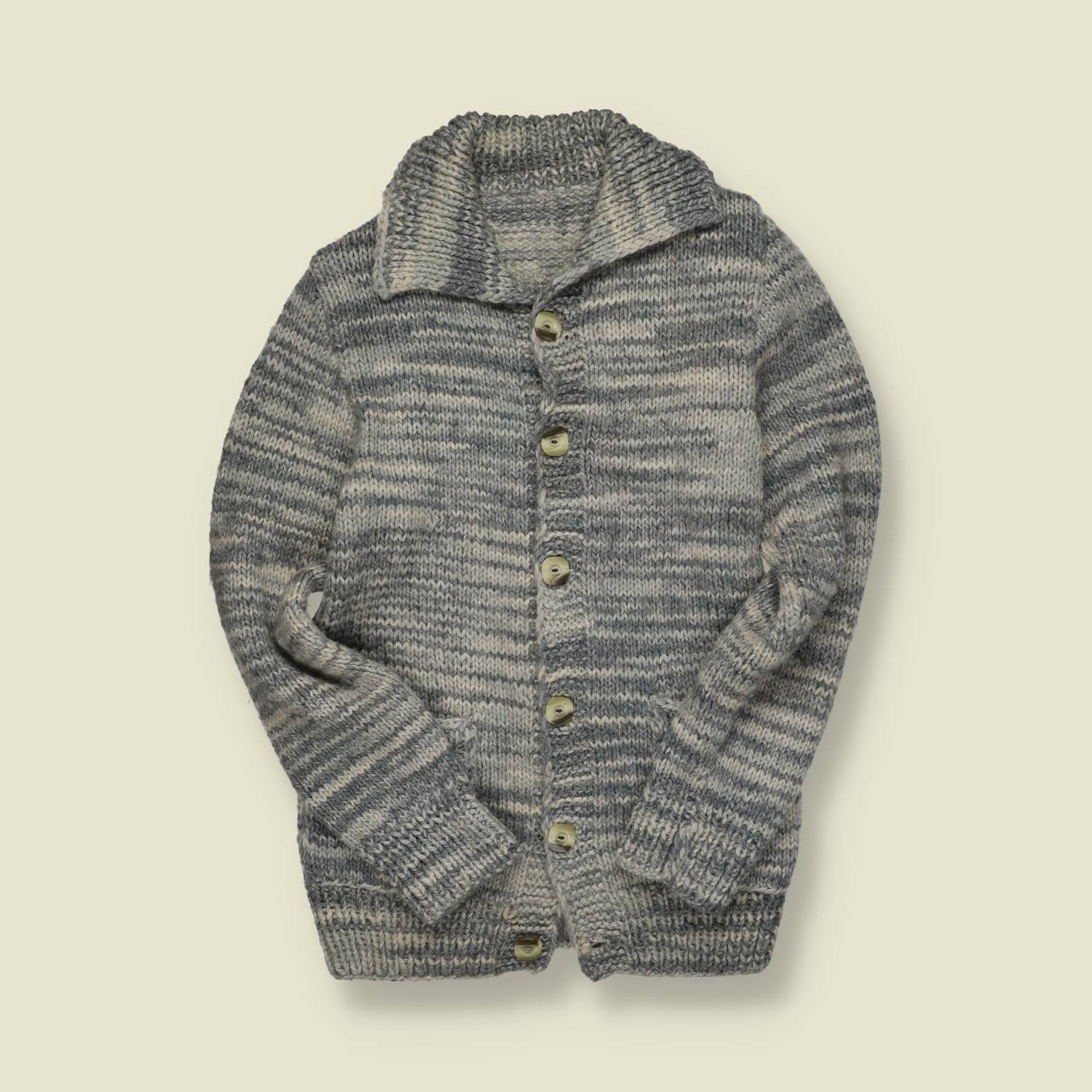 1970s | Hand-Knitted | Wool Cardigan | Grey - S