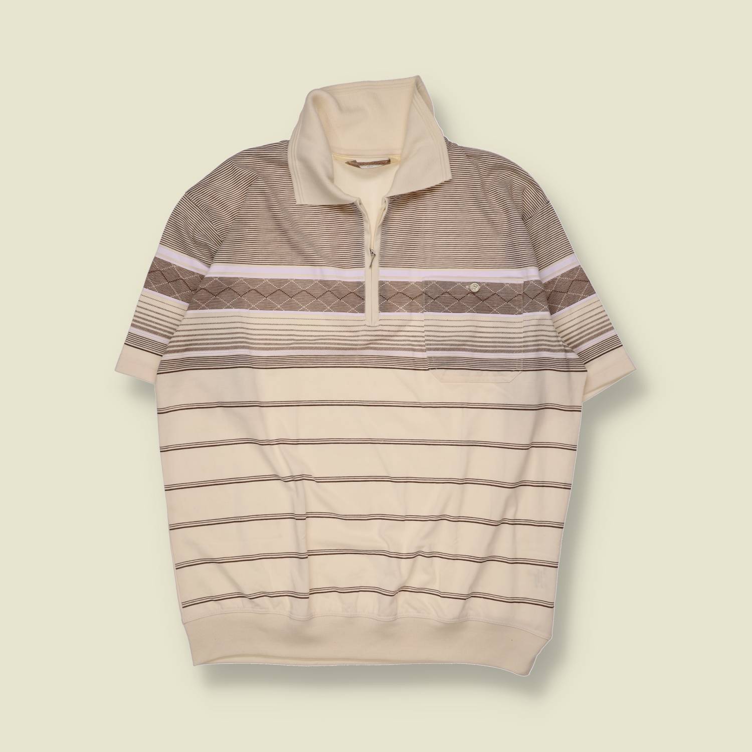 1980s | Short Sleeve Zip Neck Polo - M