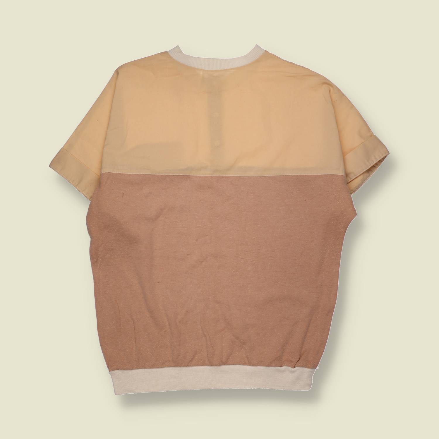 1980s | Printed Short Sleeve Top | Peach - XL