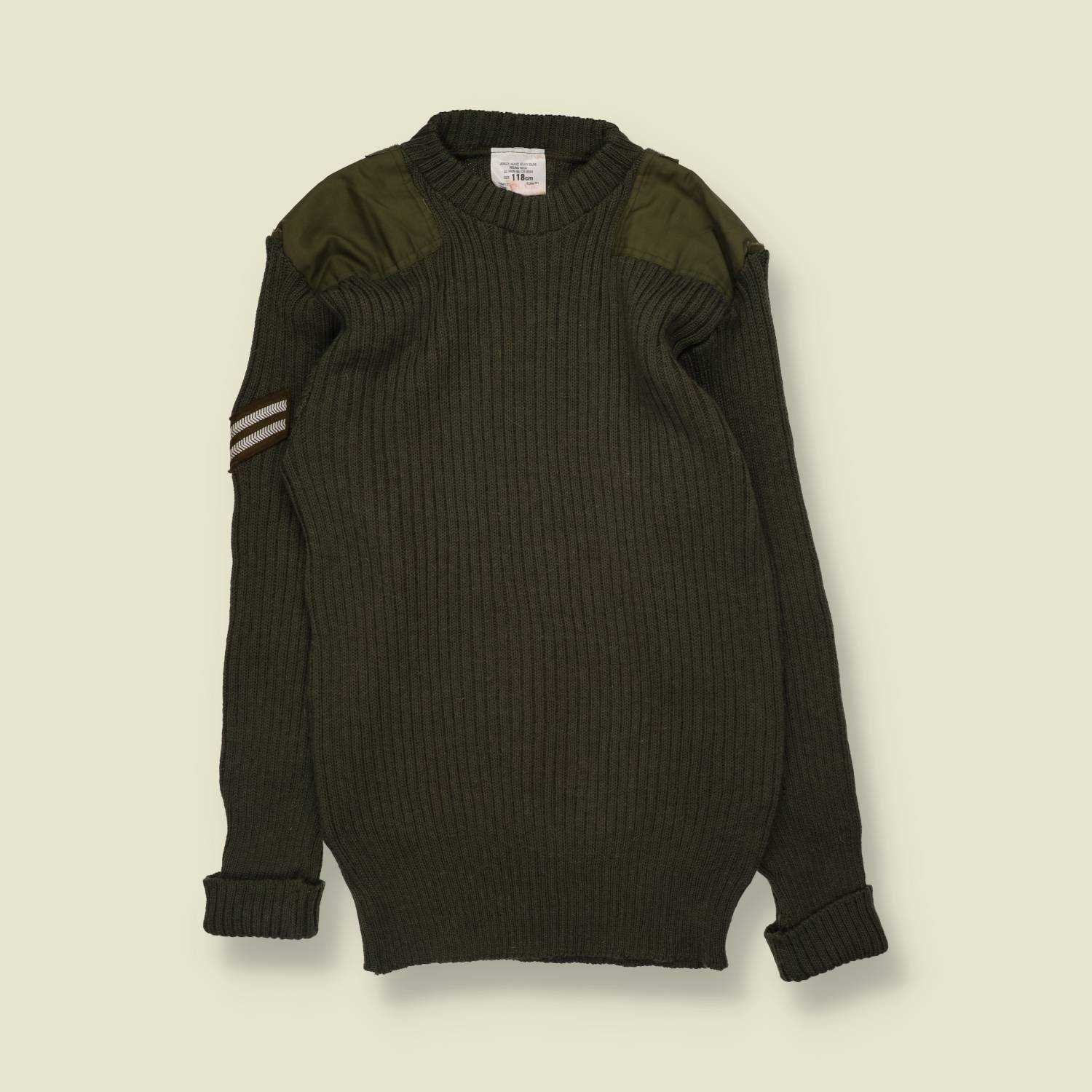 1990s | Military Rib Knit Jumper | Olive - M