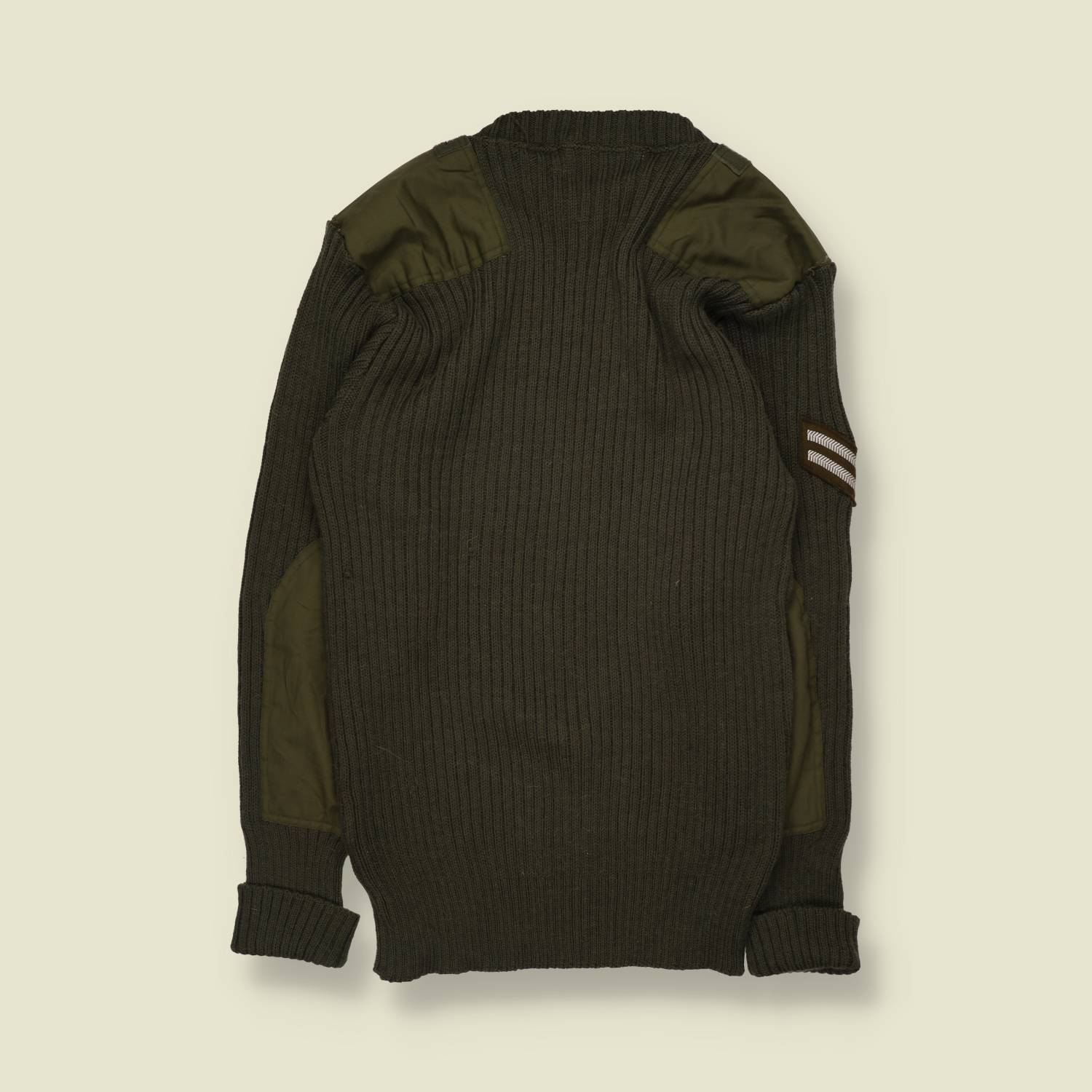 1990s | Military Rib Knit Jumper | Olive - M