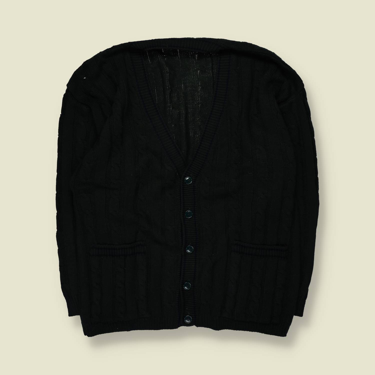 1980s | Cable Knit Cardigan | Dark Green - XXL
