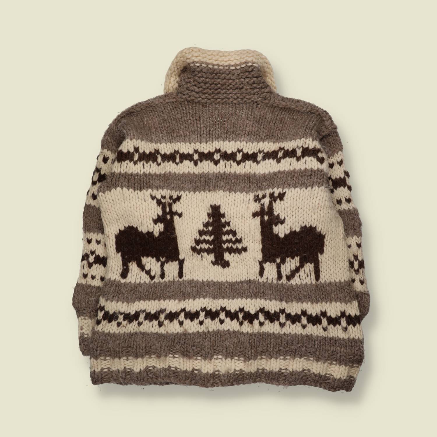 1970s–1980s | Cowichan Cardigan | Cream Grey Brown - L