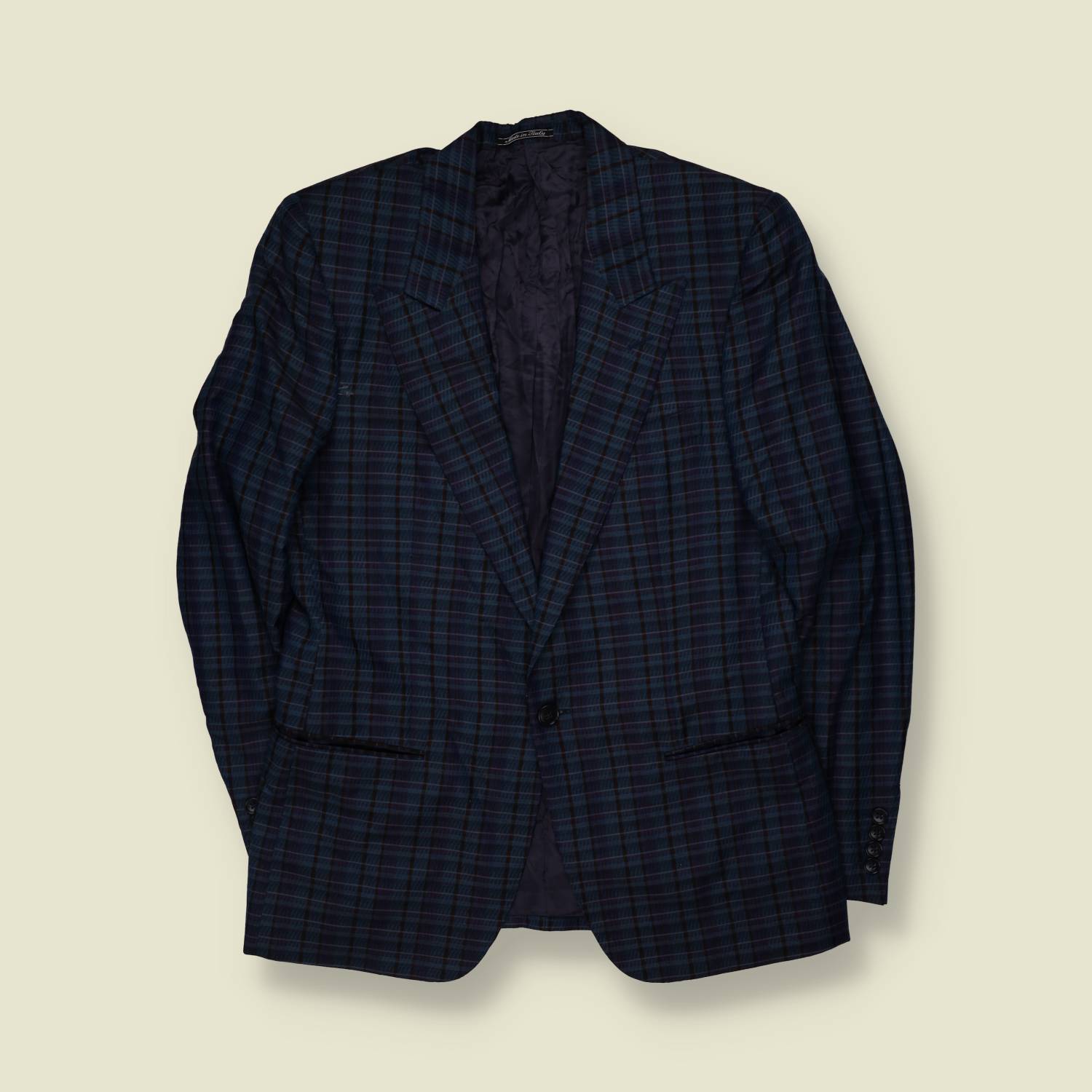1980s | Blazer | Navy Plaid - Made in Italy - S