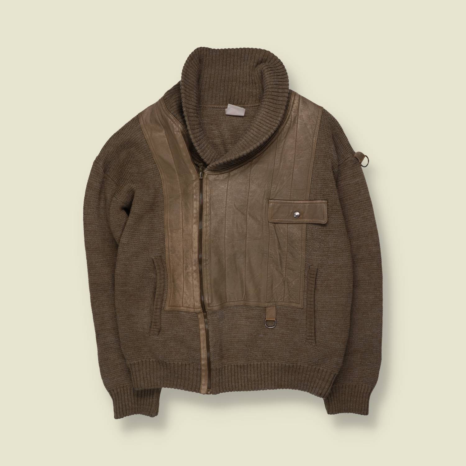 1980s | Maverick | Leather Knit Jacket - Made in Italy - 3XL