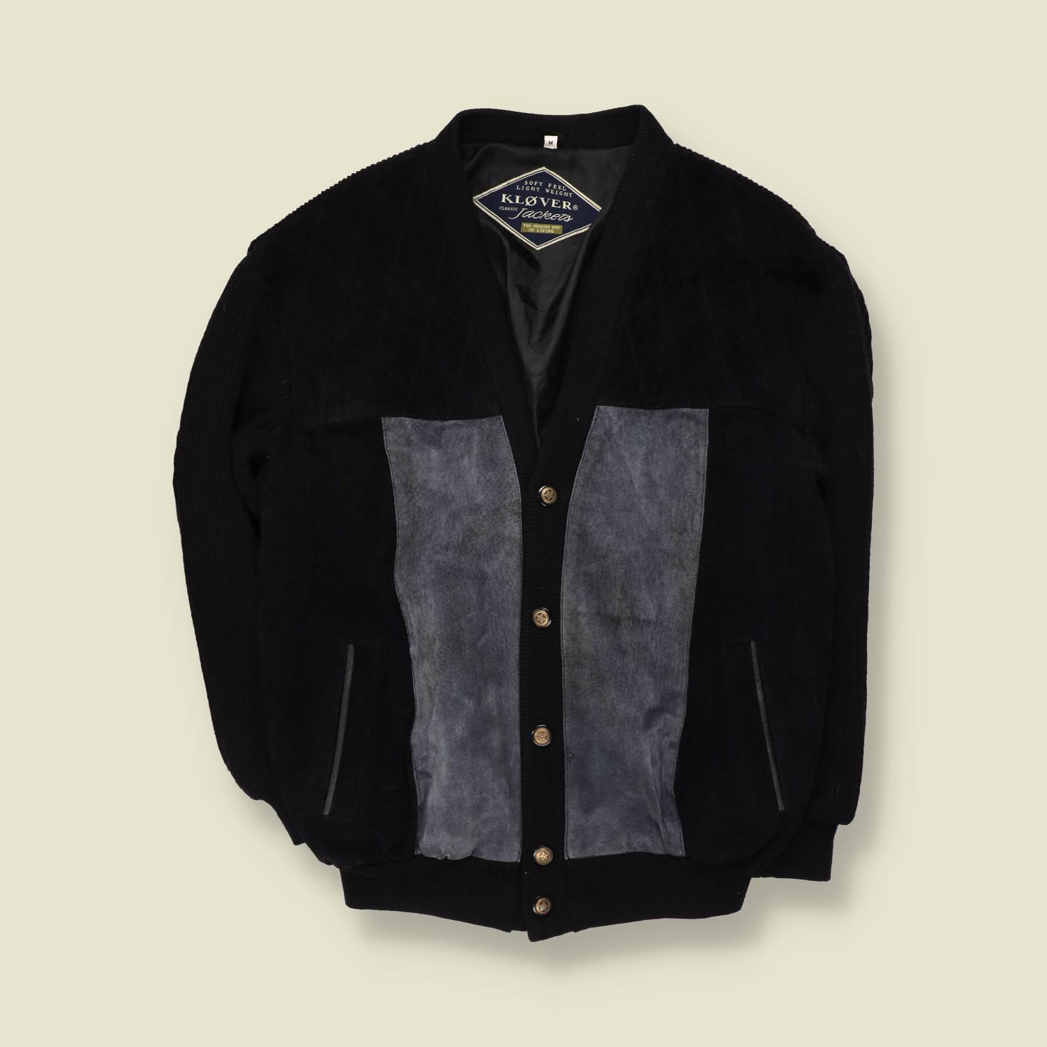 1980s | Klover | Suede & Knit Cardigan Jacket | Black - M