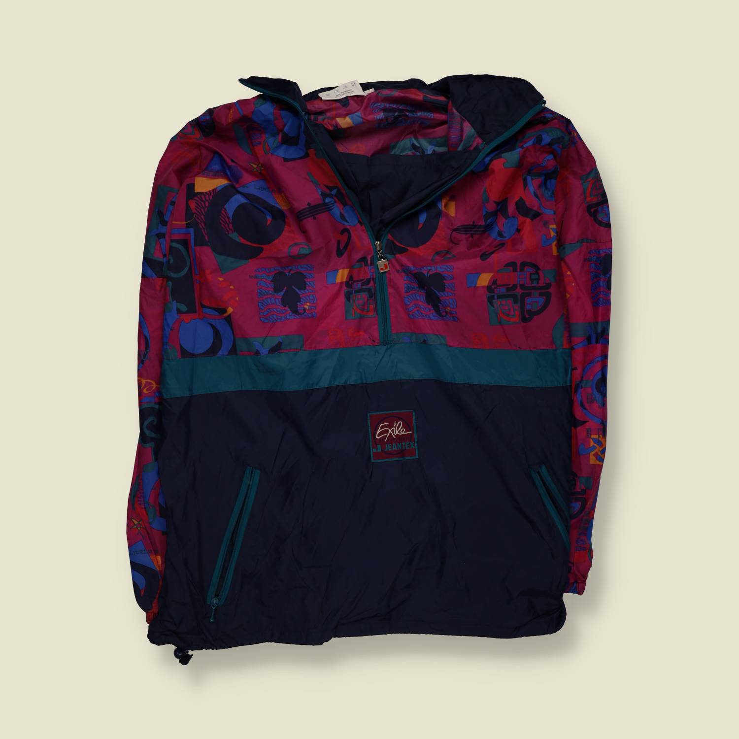 1980s | Extle by Jeantex | Windbreaker | Navy & Abstract Print - 3XL