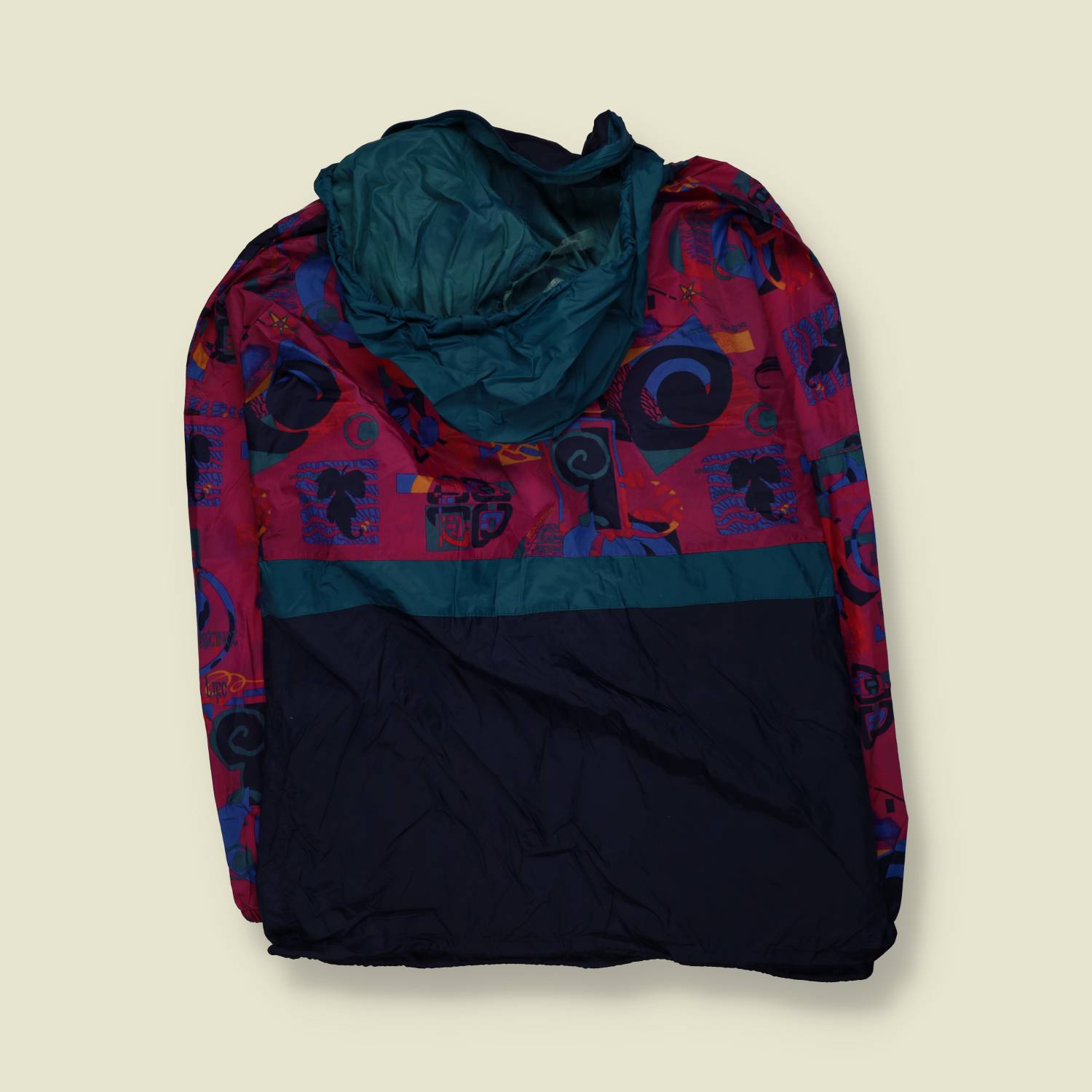 1980s | Extle by Jeantex | Windbreaker | Navy & Abstract Print - 3XL