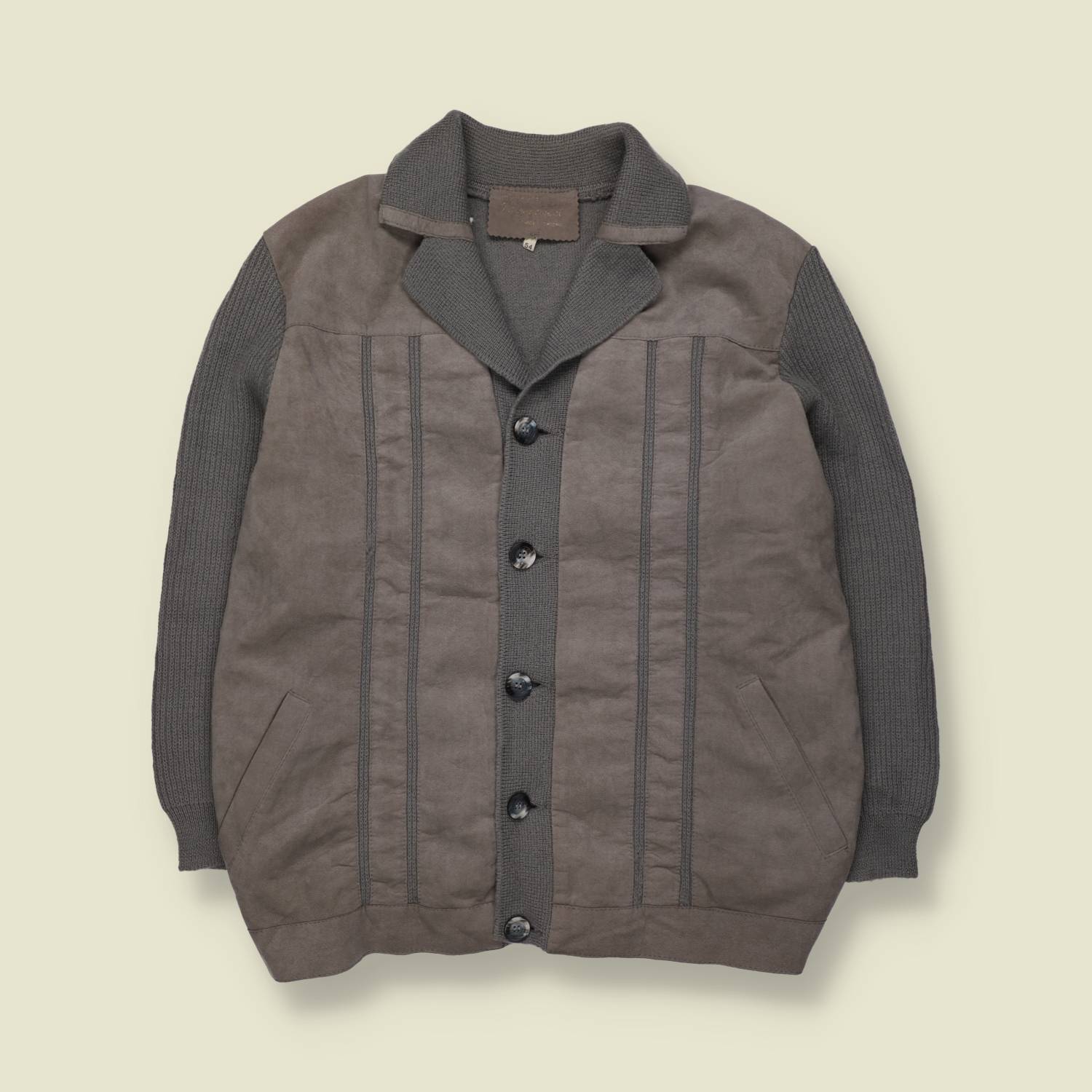 1970s | Leather & Knit Jacket | Grey - M