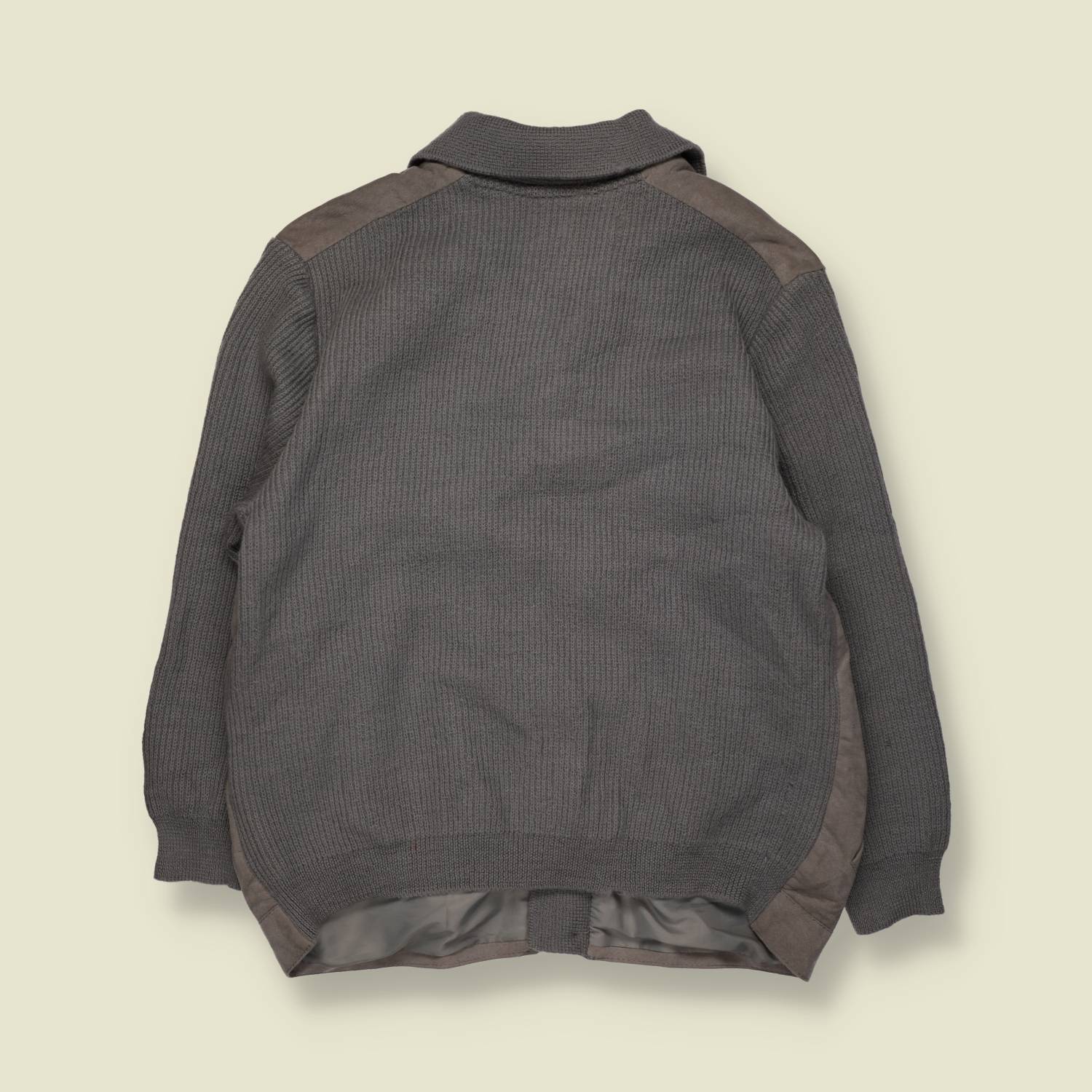 1970s | Leather & Knit Jacket | Grey - M