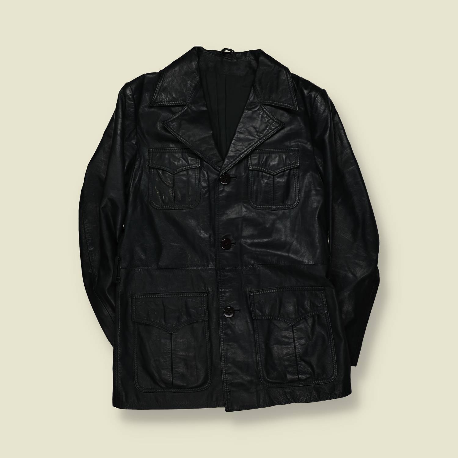 1970s | Leather Safari Jacket | Black - S