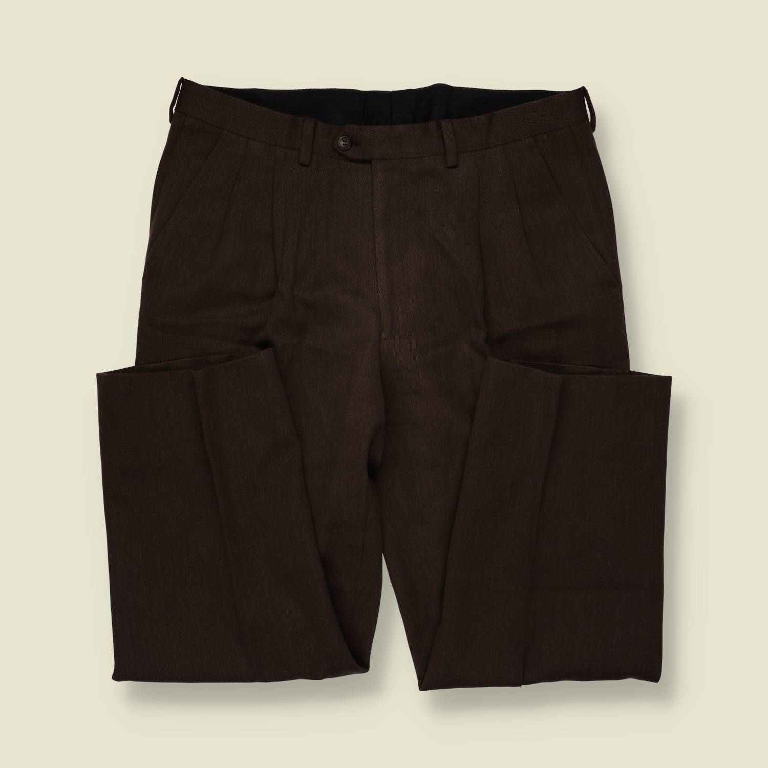 1980s | Lessona | Pleated Trousers | Chocolate Brown - Made in Italy - w36