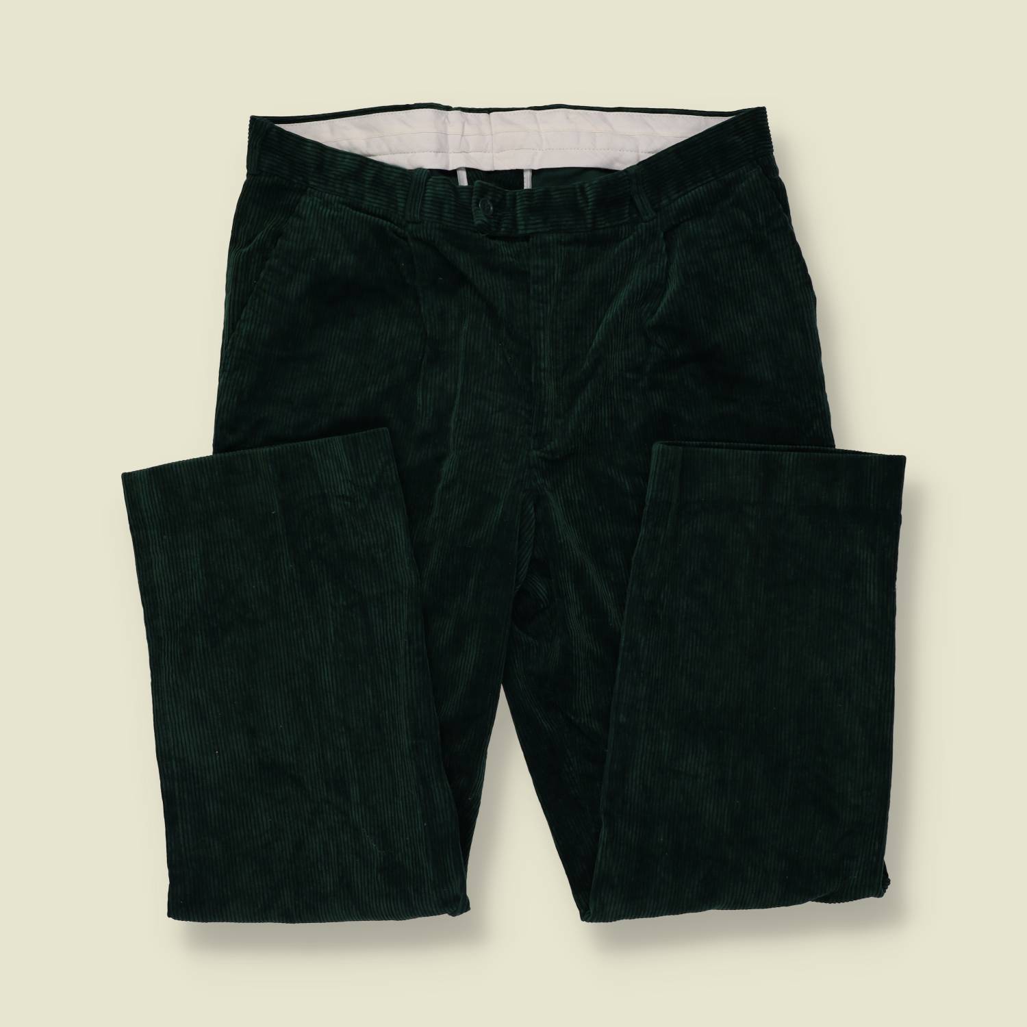 1980s | James Meade | Pleated Cord Trousers | Green - w36
