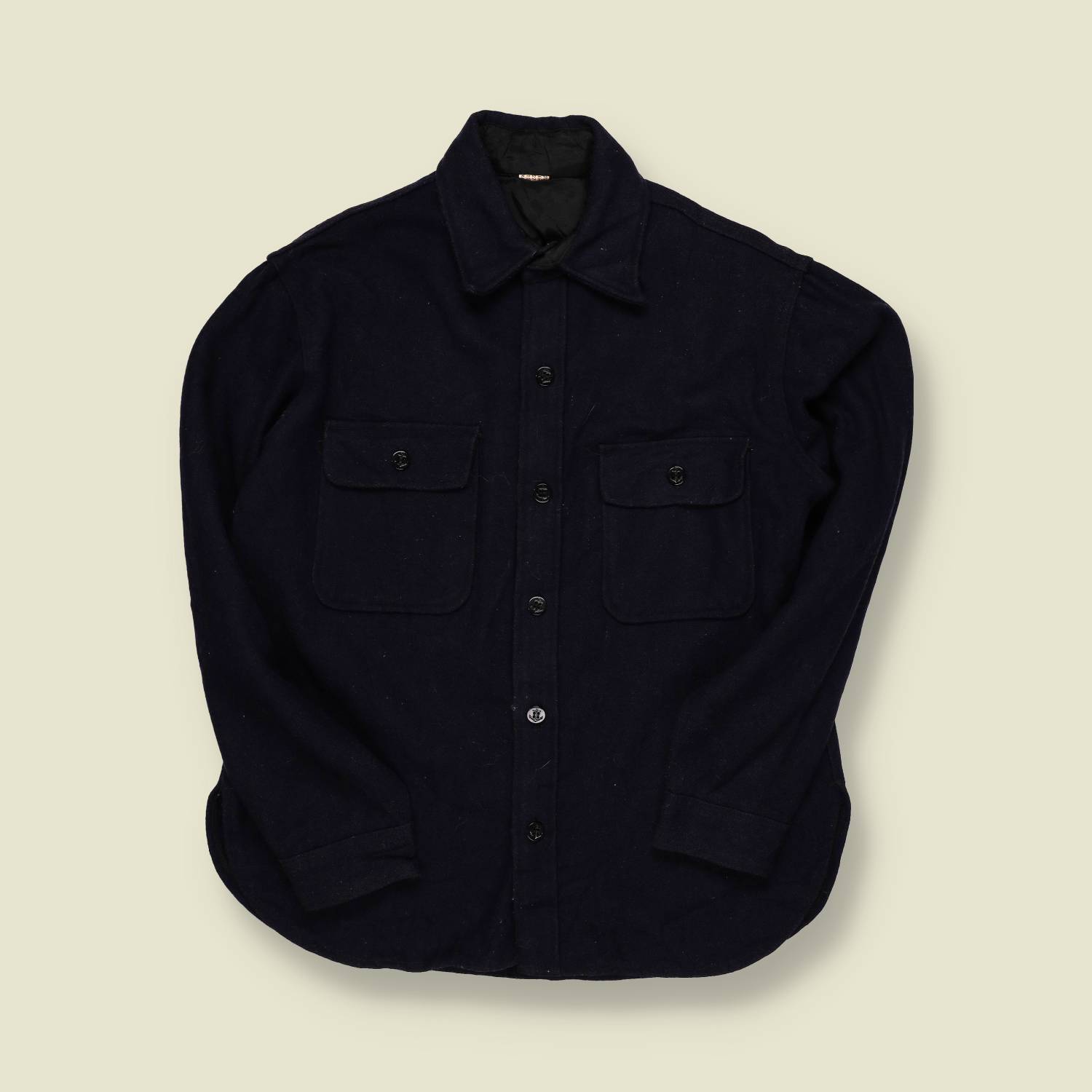 1950s–1960s | Wool CPO Shirt | Navy Blue – S/M