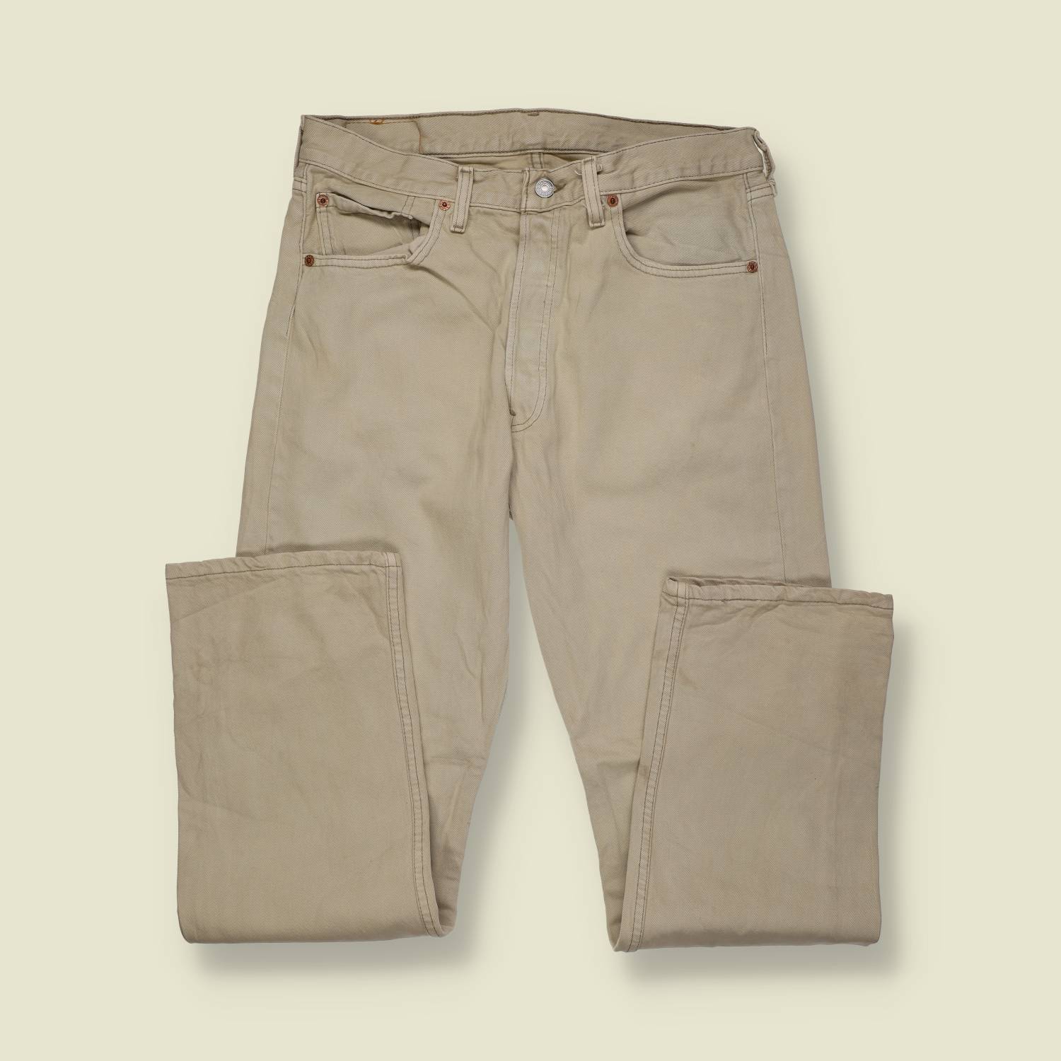 1980s–1990s | Levi’s 501 | Made in USA | Sand / Stone Denim – w32