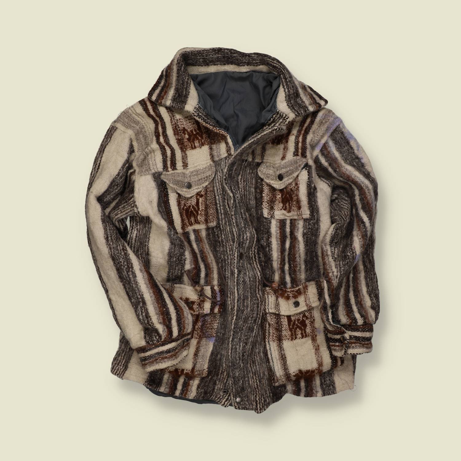 1980s | European | Wool Patterned Shirt Jacket | Brown / Cream - S