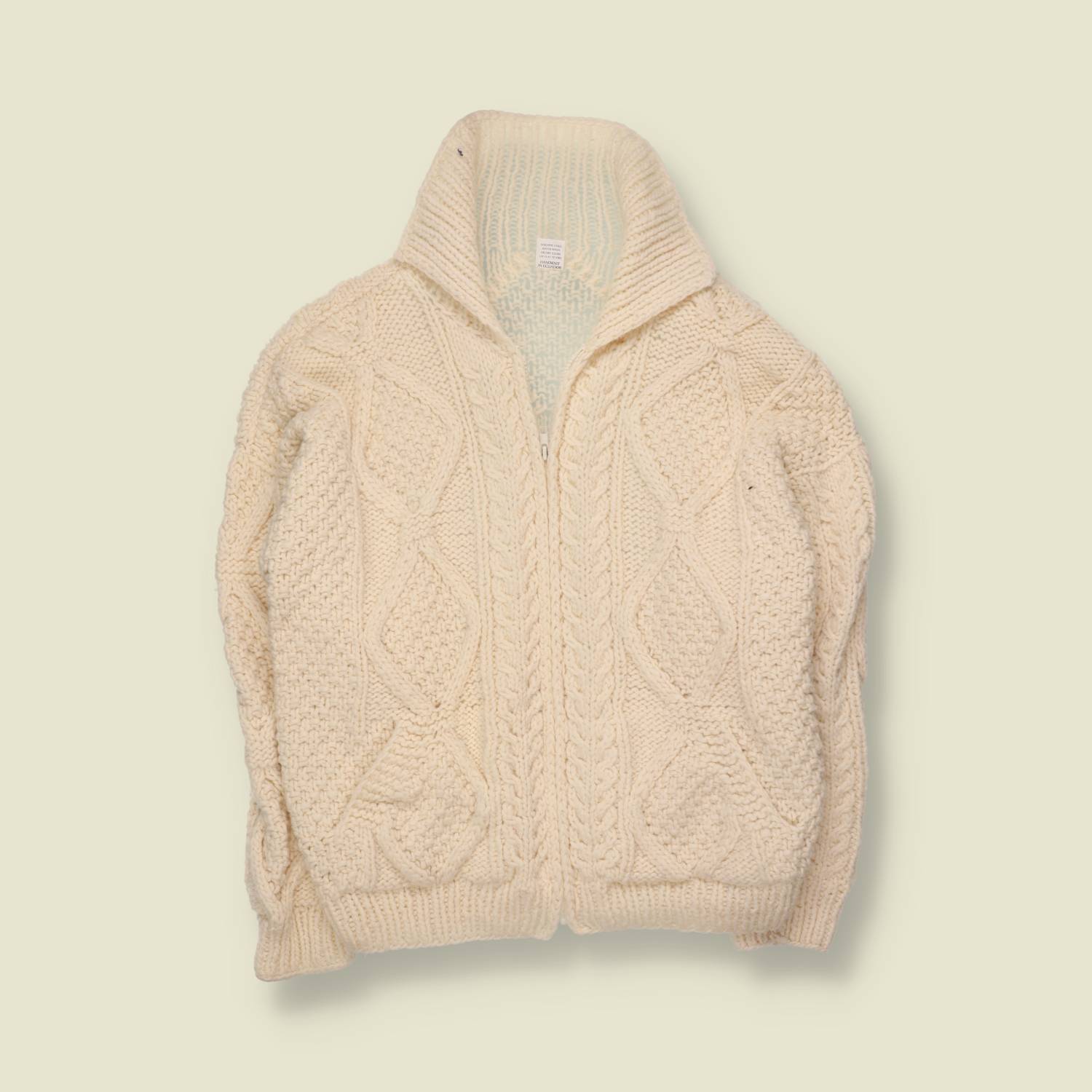 1980s | Hand Knit Zip Cardigan | Cream - 14