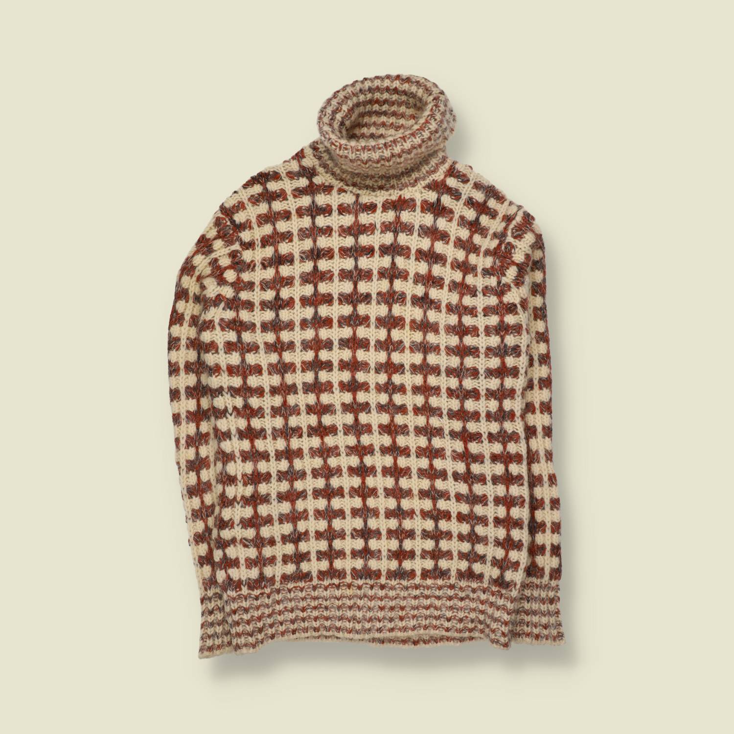 1970s | Hand Knit Roll Neck Jumper | Cream Mix - 10