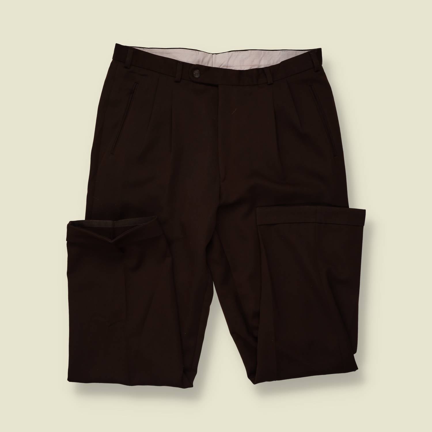1970s | Pleated Trousers | Dark Brown - w36