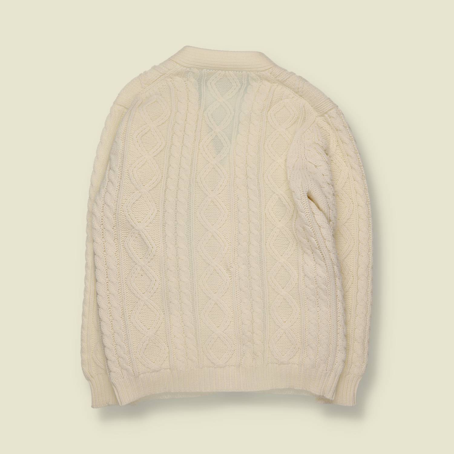 1970s | Cable Knit Cardigan | Cream - M