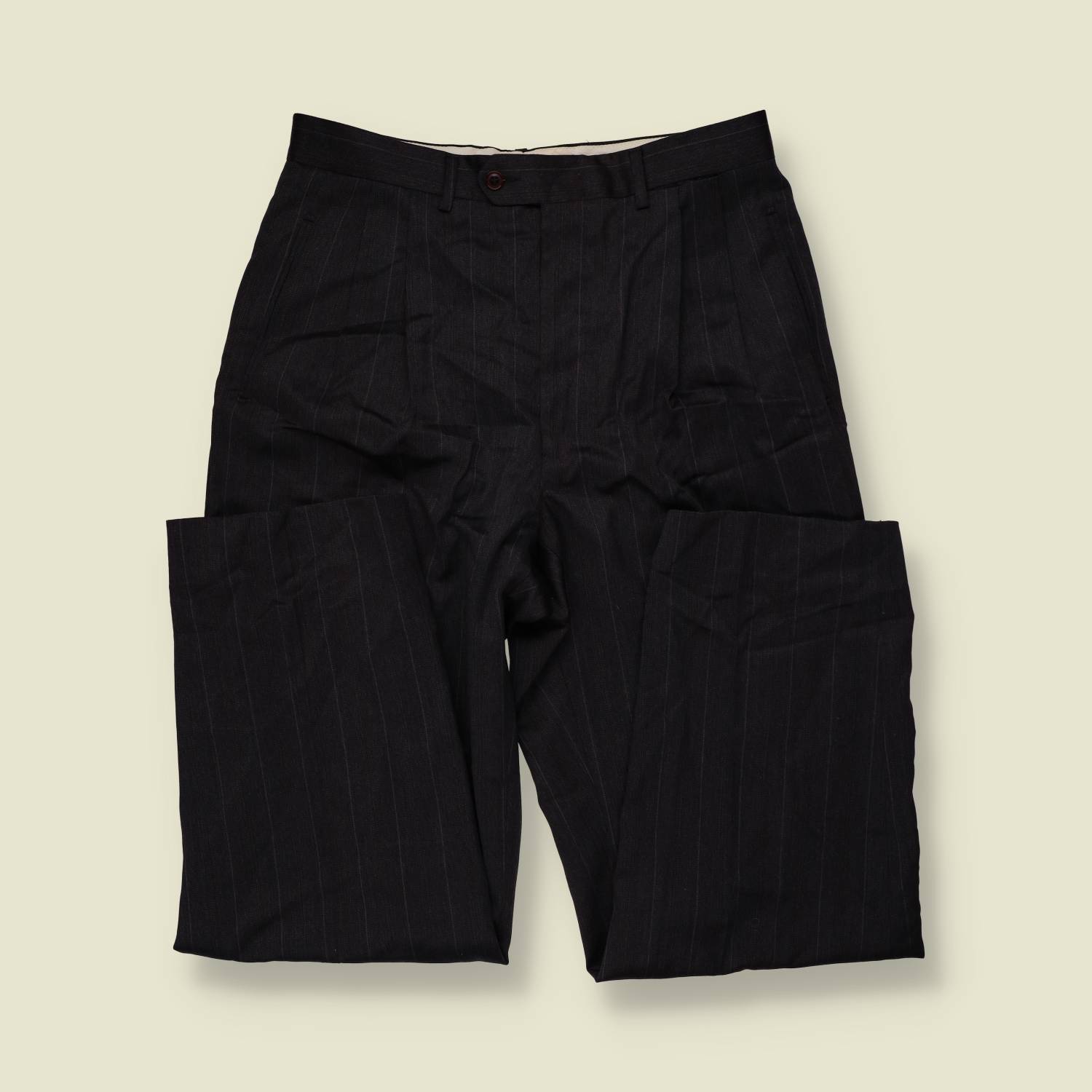 1980s | Pinstripe Pleated Trousers | Charcoal - w32