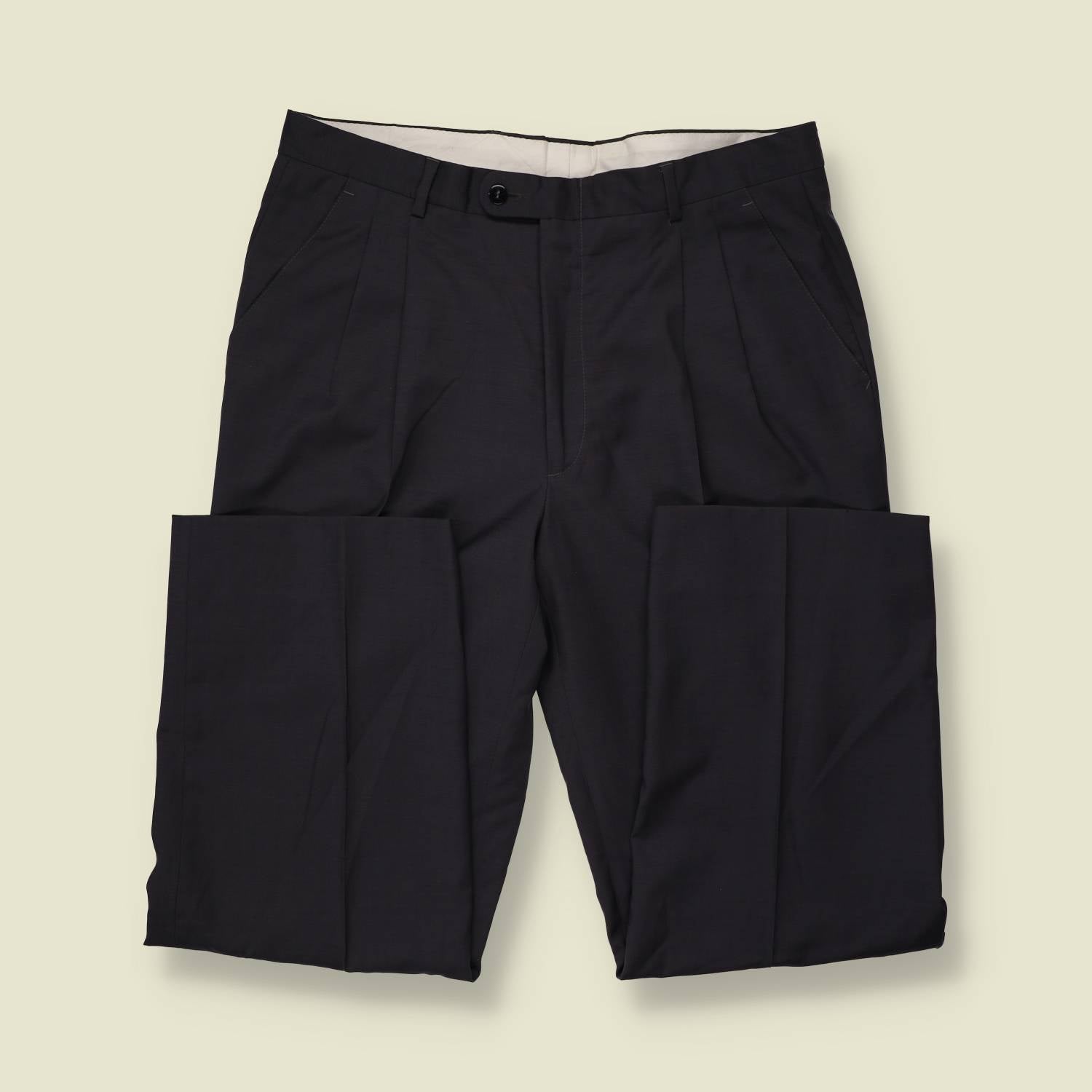 1980s | Wool Pleated Trousers | Navy - w34