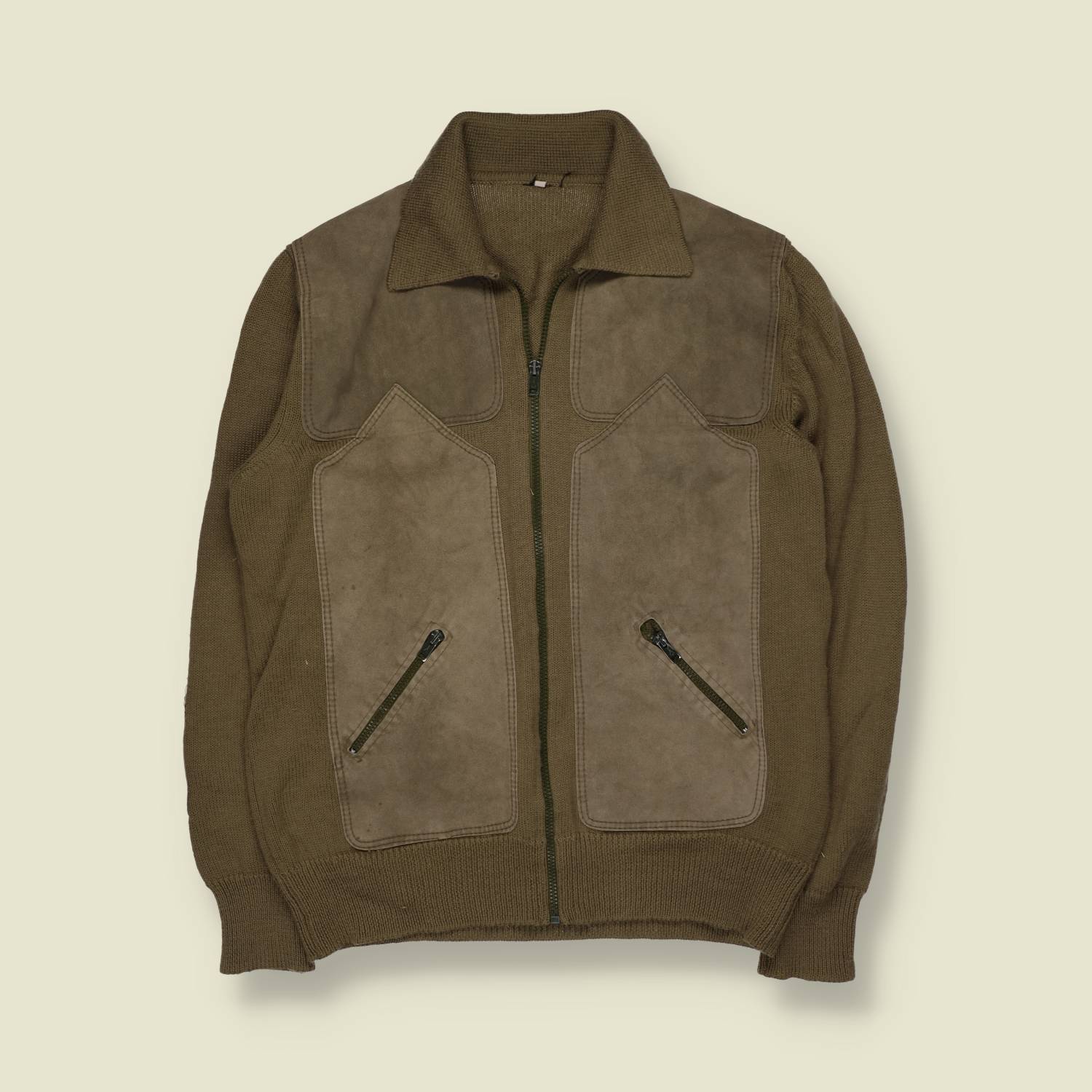 1970s | Leather & Knit Jacket | Tan - S